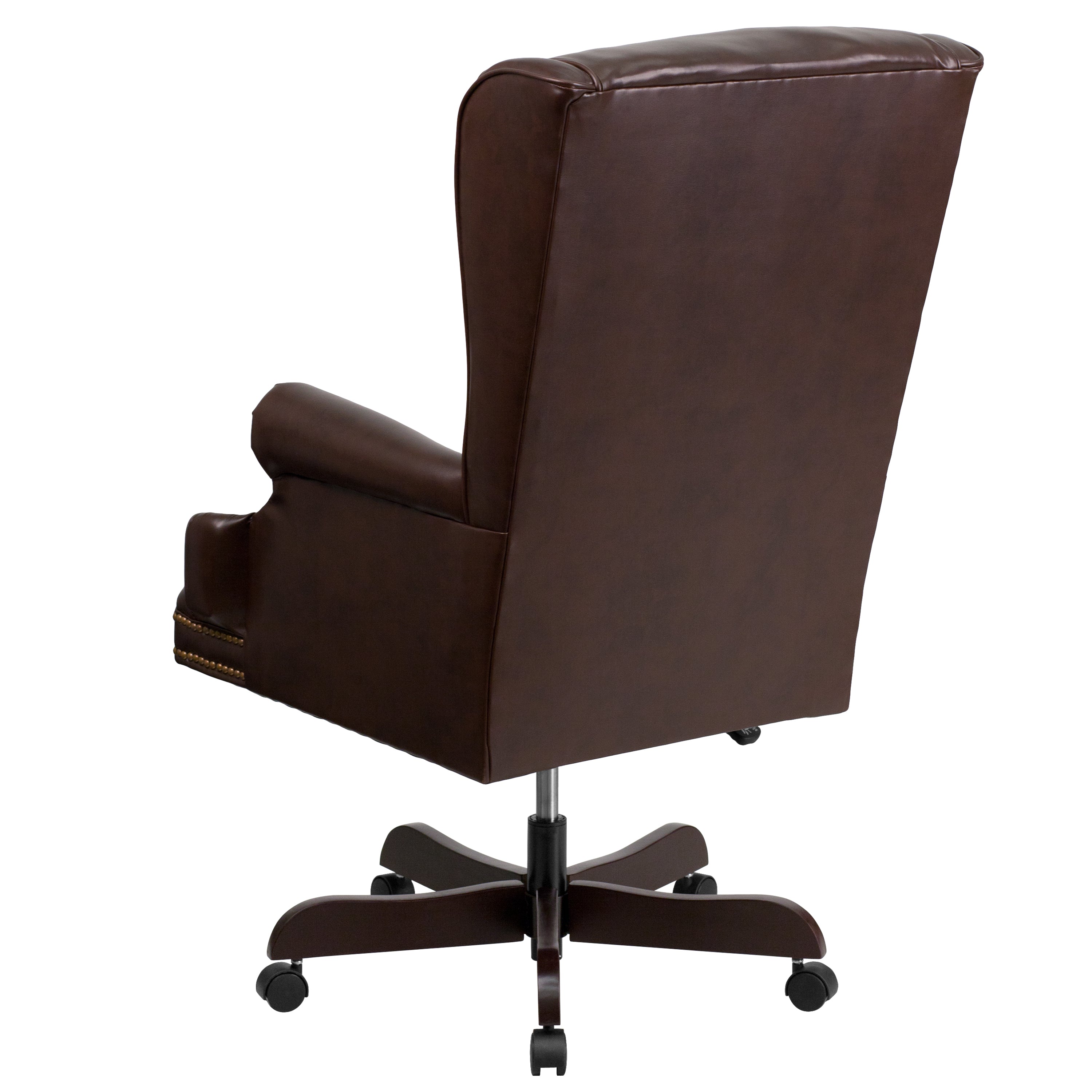Ainslie High Back Traditional Tufted Brown LeatherSoft Executive Ergonomic Office Chair with Oversized Headrest & Nail Trim Arms