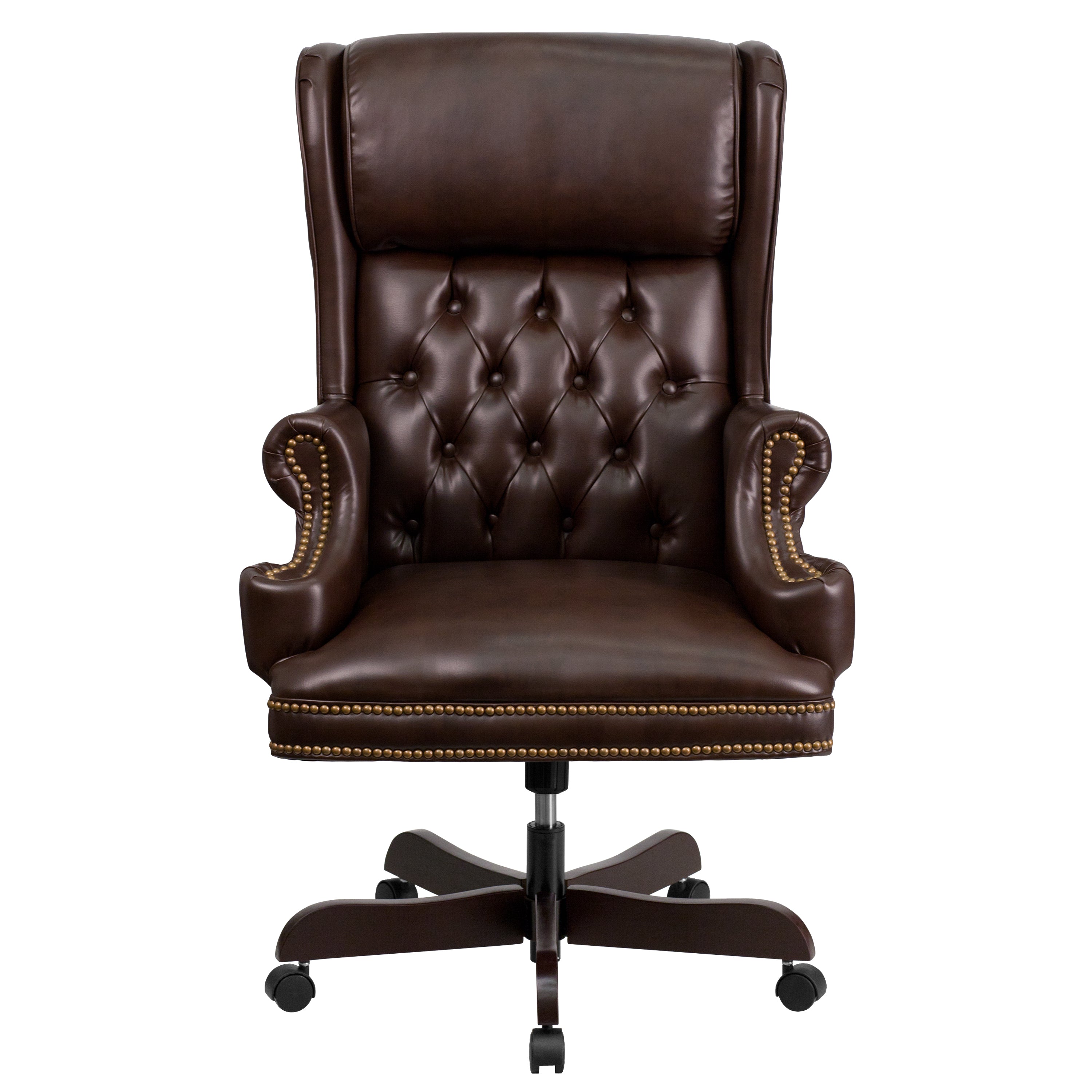 Ainslie High Back Traditional Tufted Brown LeatherSoft Executive Ergonomic Office Chair with Oversized Headrest & Nail Trim Arms
