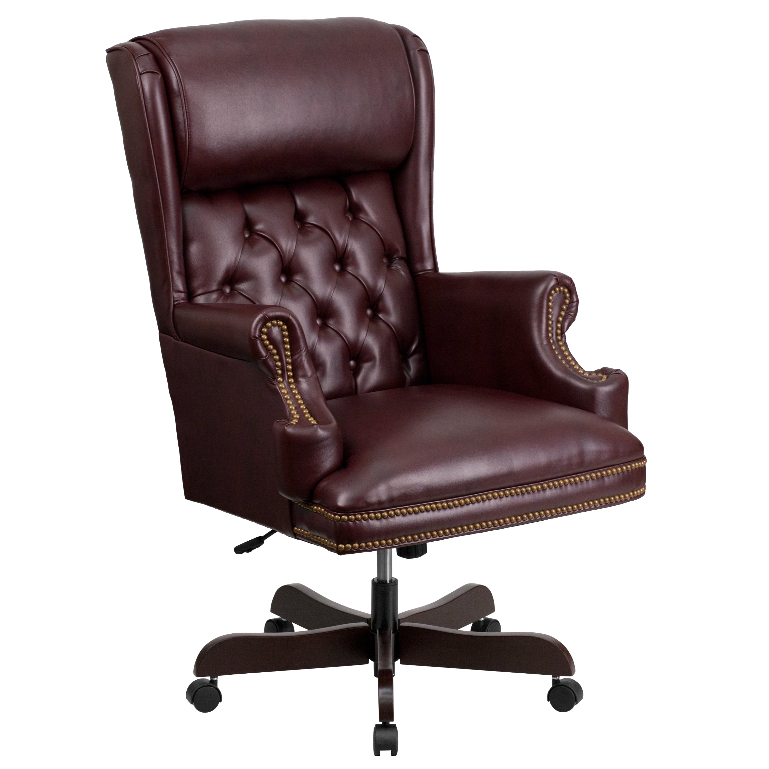 Ainslie High Back Traditional Tufted Burgundy LeatherSoft Executive Ergonomic Office Chair with Oversized Headrest & Arms
