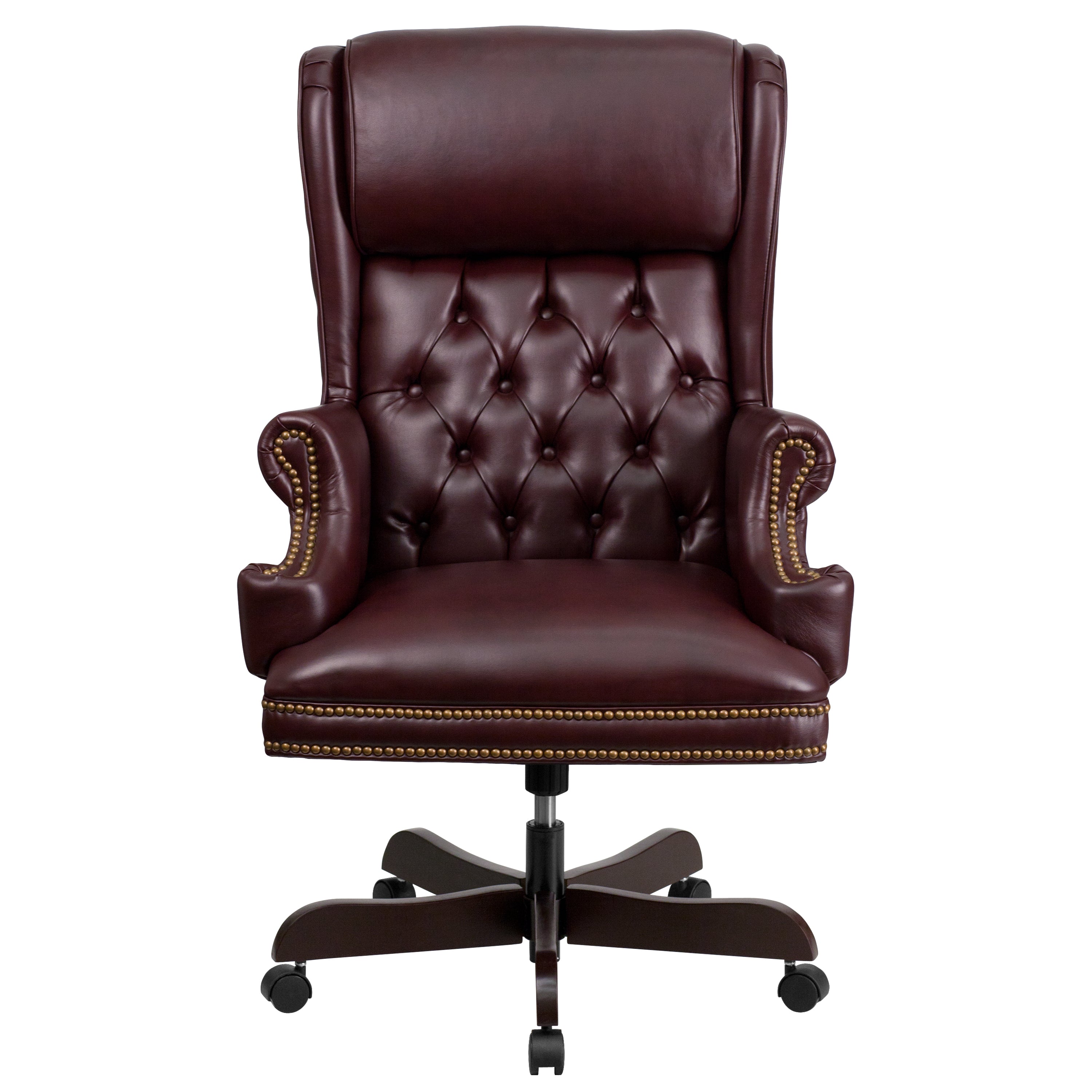 Ainslie High Back Traditional Tufted Burgundy LeatherSoft Executive Ergonomic Office Chair with Oversized Headrest & Arms