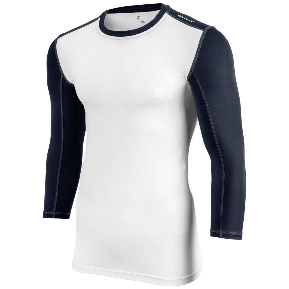 Compression Three Quarter Sleeve - White Navy - Adult - XXLarge