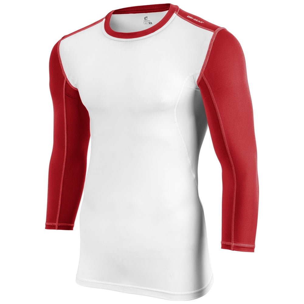Compression Three Quarter Sleeve - White Scarlet - Youth - Small