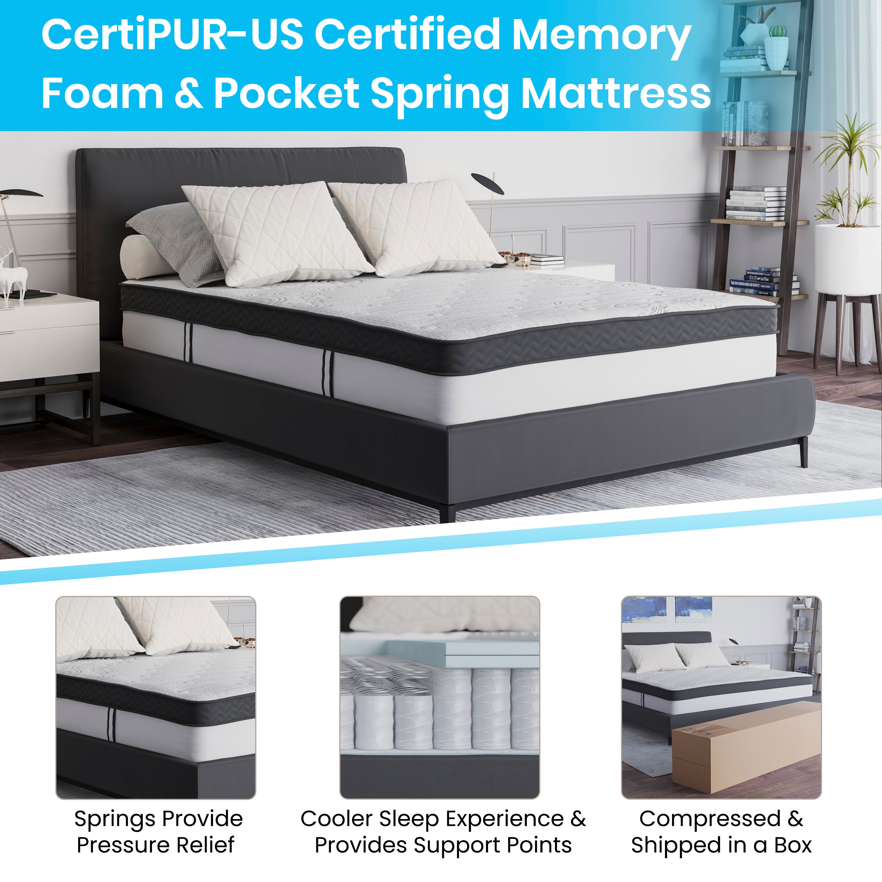 Capri Comfortable Sleep 12 Inch CertiPUR-US Certified Memory Foam & Pocket Spring Mattress, Full Mattress in a Box