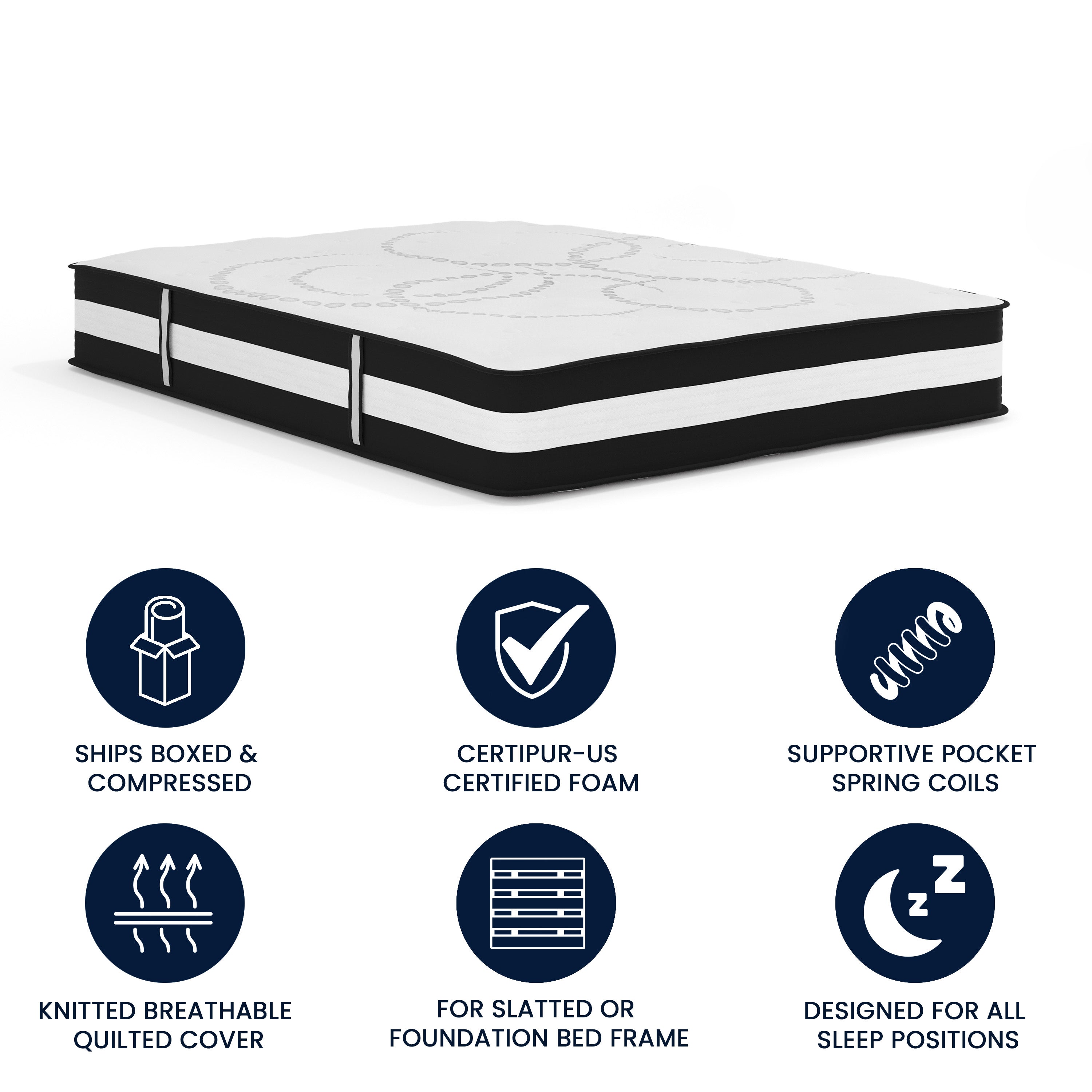 Capri Comfortable Sleep 12 Inch CertiPUR-US Certified Hybrid Pocket Spring Mattress, Queen Mattress in a Box