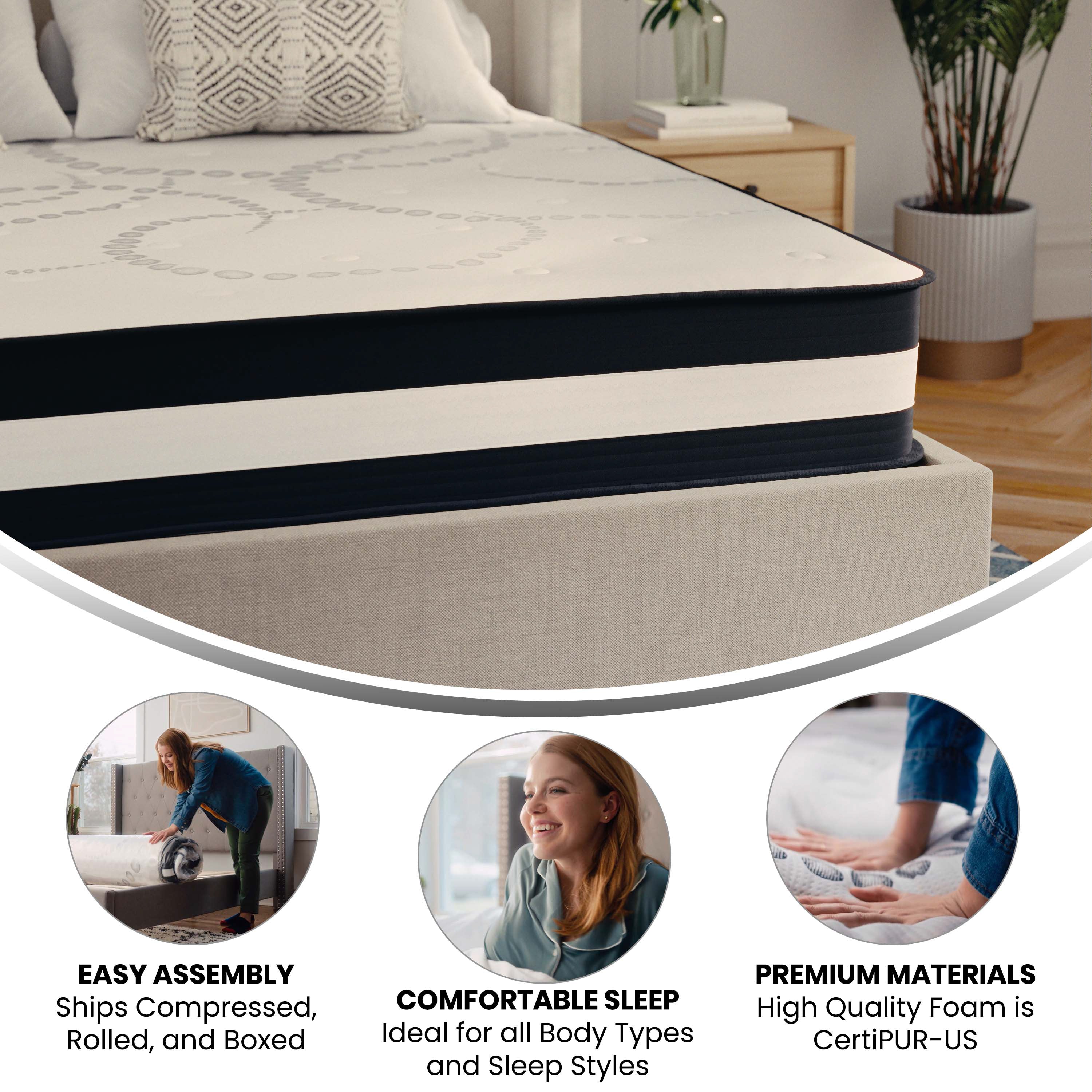 Capri Comfortable Sleep 12 Inch CertiPUR-US Certified Hybrid Pocket Spring Mattress, Queen Mattress in a Box
