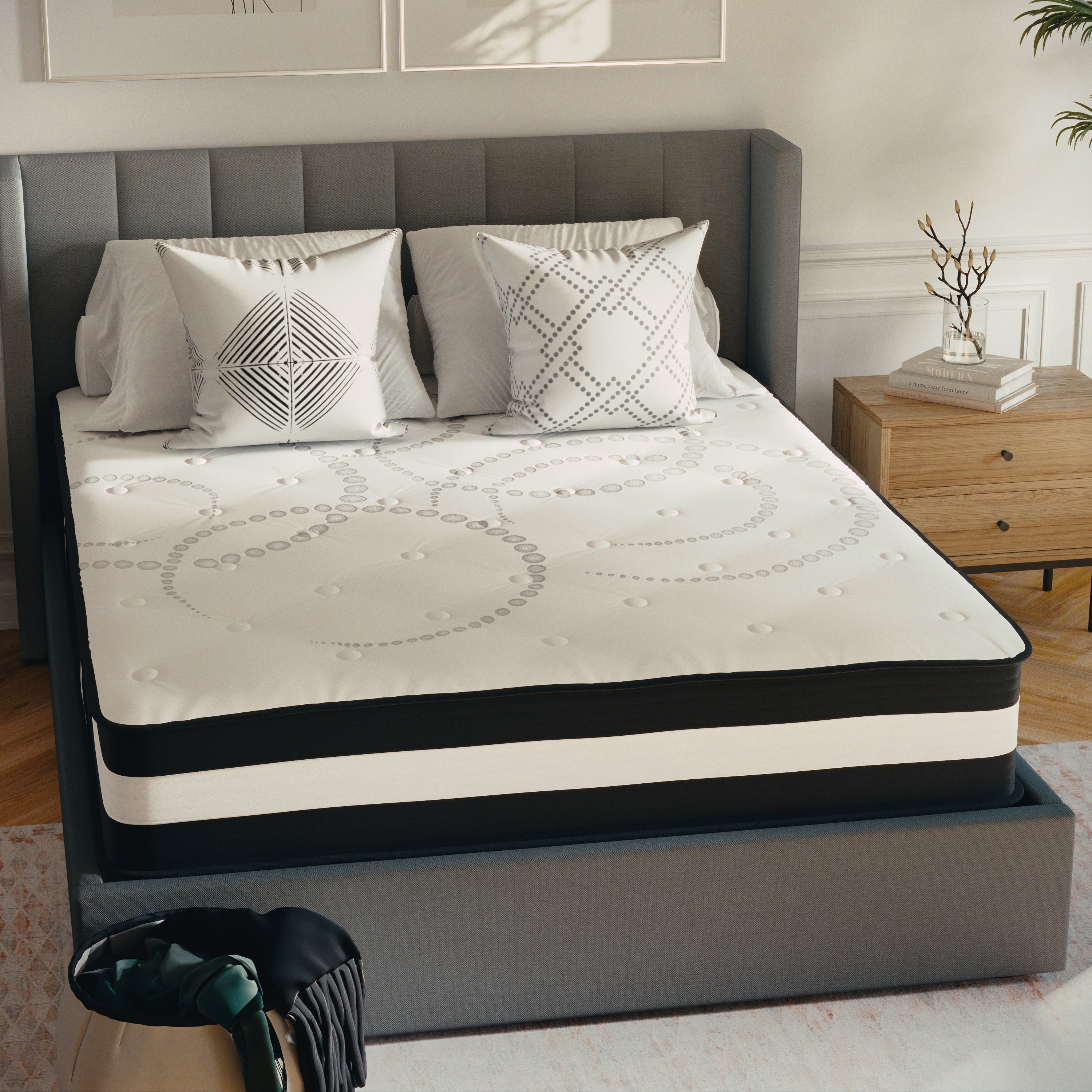 Capri Comfortable Sleep 12 Inch CertiPUR-US Certified Hybrid Pocket Spring Mattress, Queen Mattress in a Box