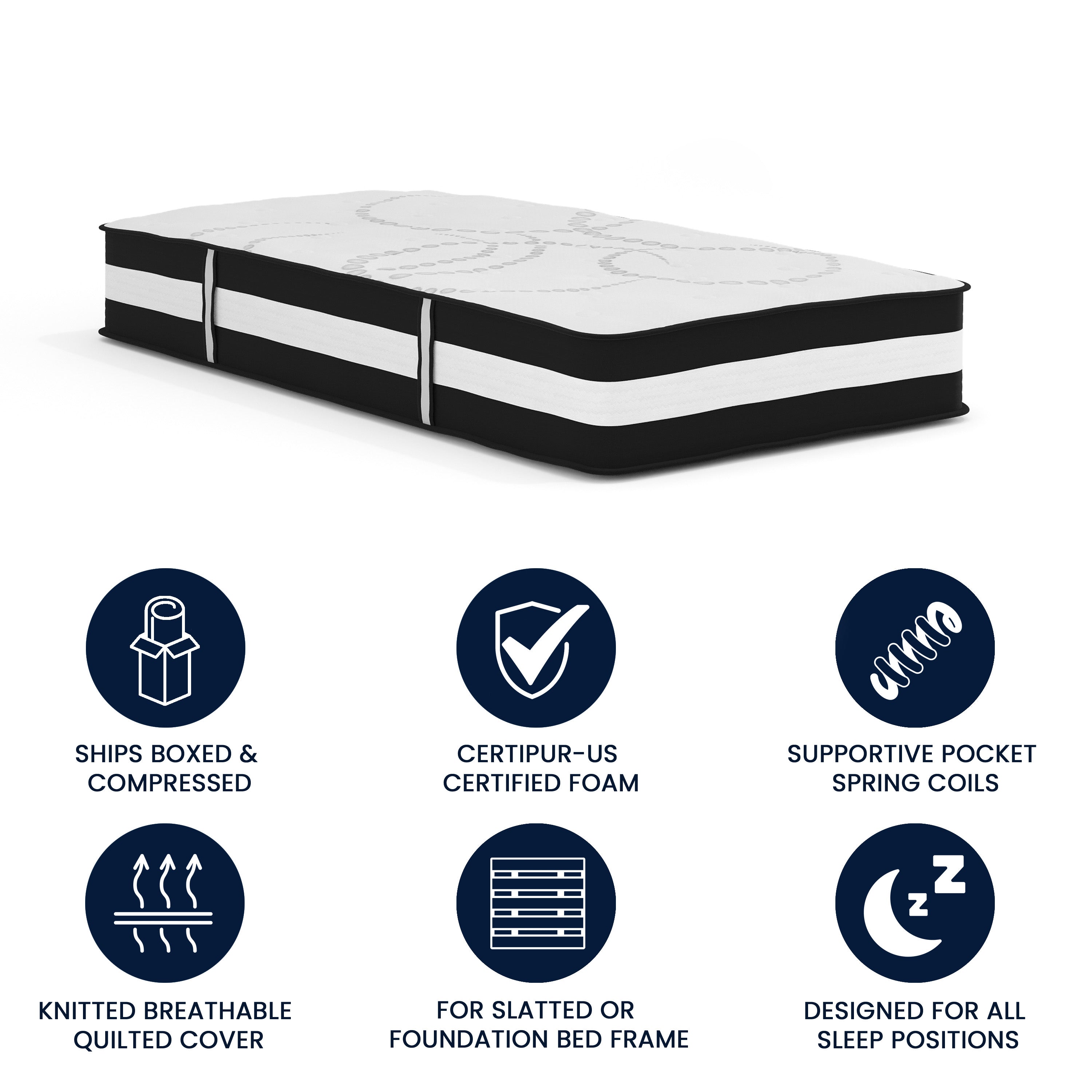 Capri Comfortable Sleep 12 Inch CertiPUR-US Certified Hybrid Pocket Spring Mattress, Twin Mattress in a Box