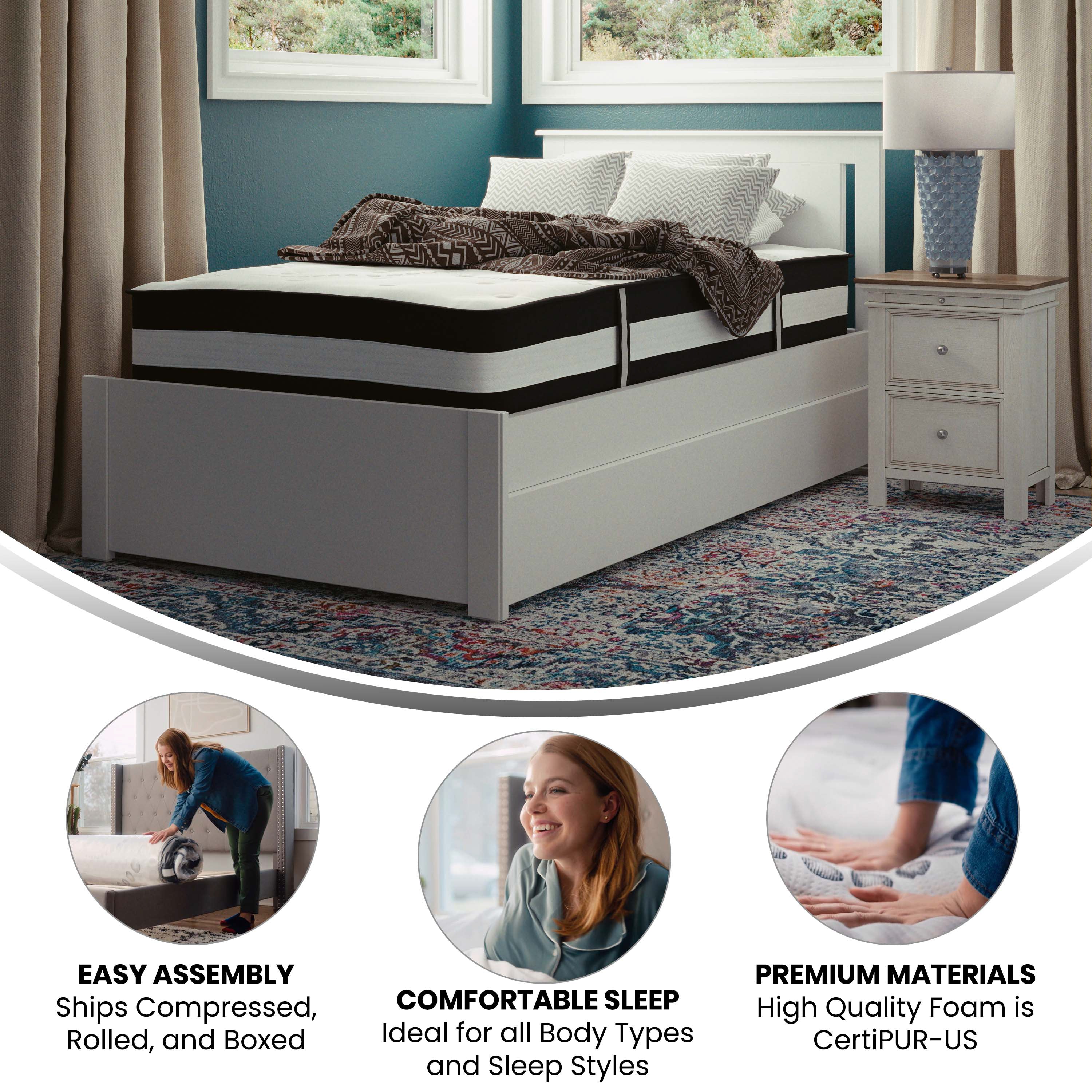 Capri Comfortable Sleep 12 Inch CertiPUR-US Certified Hybrid Pocket Spring Mattress, Twin Mattress in a Box