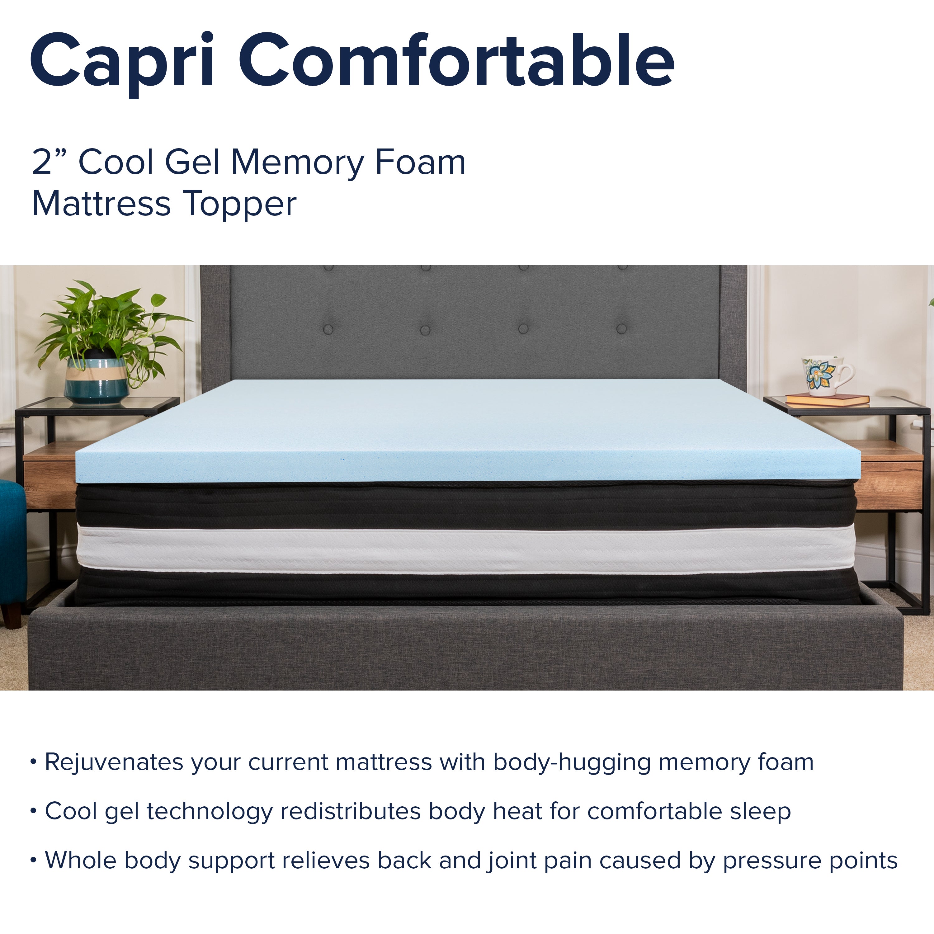 Capri Comfortable Sleep Full 10 Inch CertiPUR-US Certified Foam Pocket Spring Mattress & 2 inch Gel Memory Foam Topper Bundle