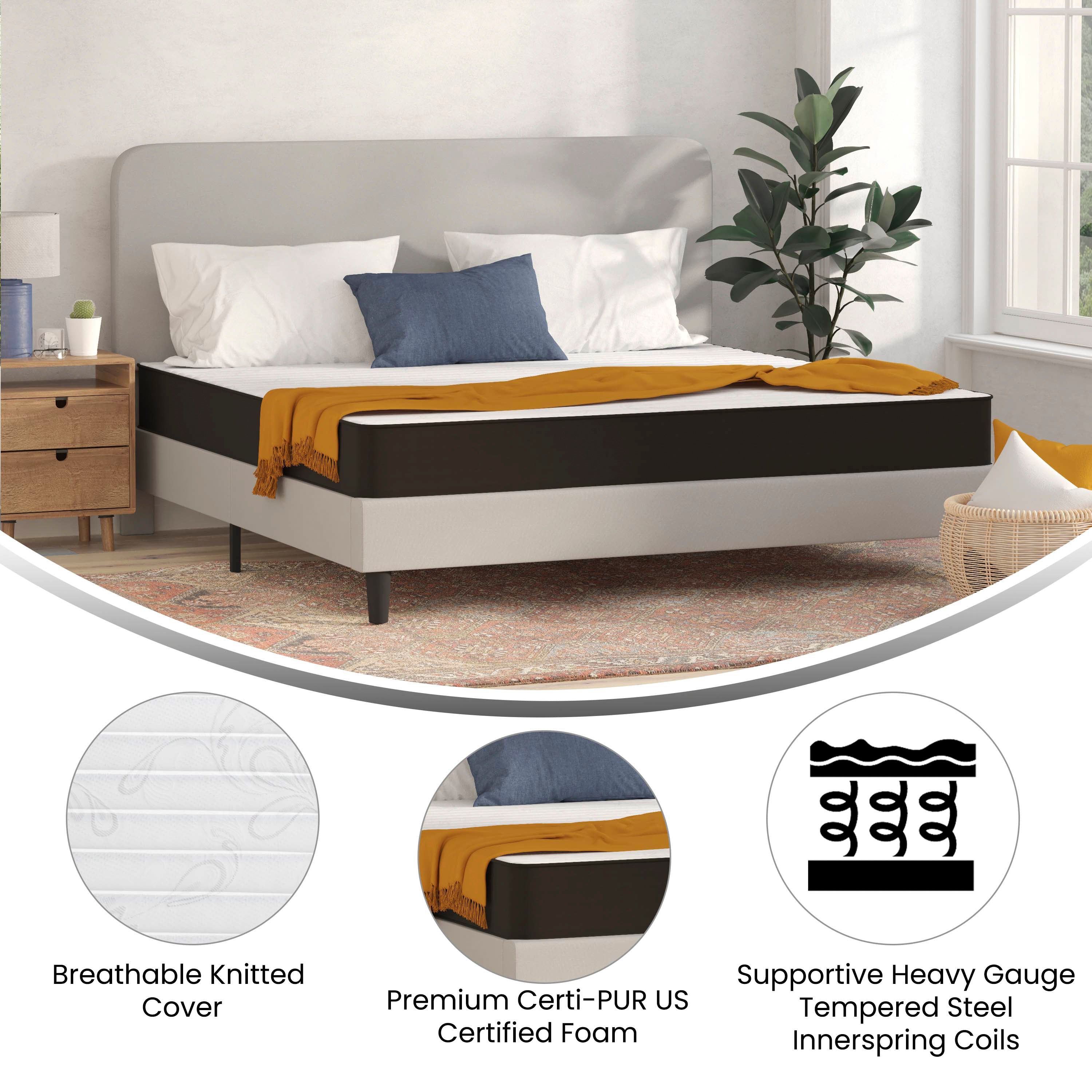 Capri Comfortable Sleep 8 Inch CertiPUR-US Certified Foam and Innerspring Hybrid Mattress, King Mattress in a Box