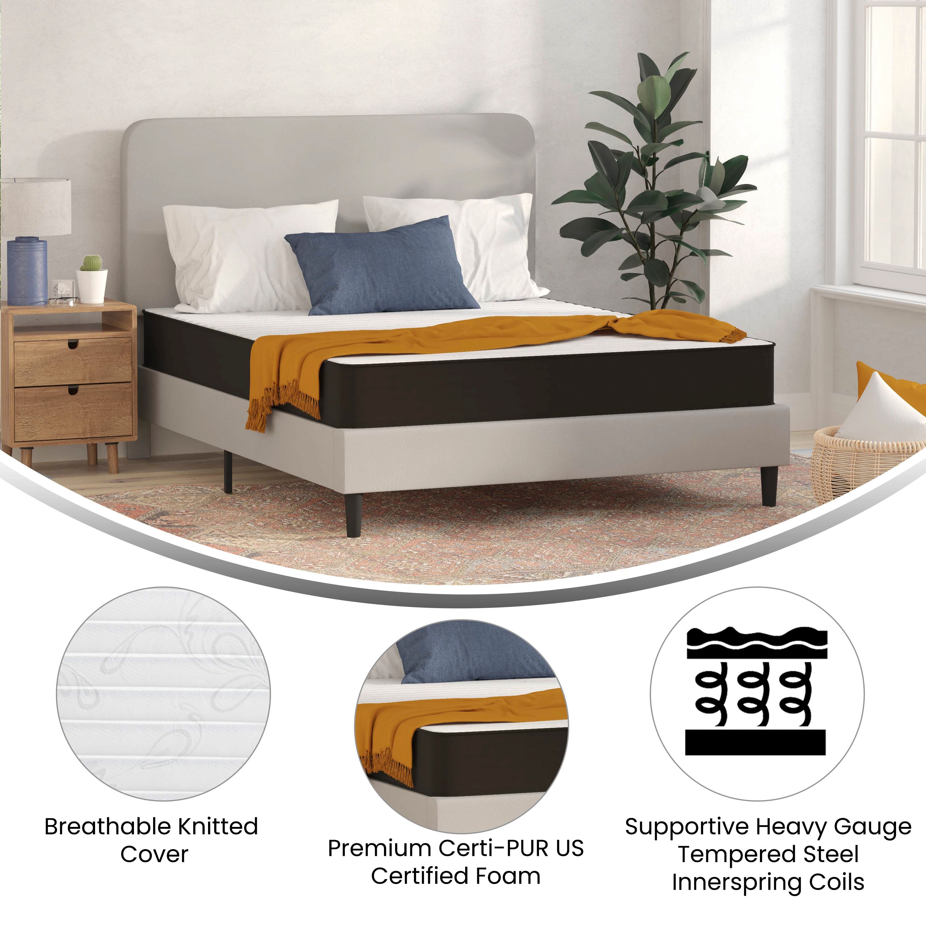 Capri Comfortable Sleep 8 Inch CertiPUR-US Certified Foam and Innerspring Hybrid Mattress, Queen Mattress in a Box