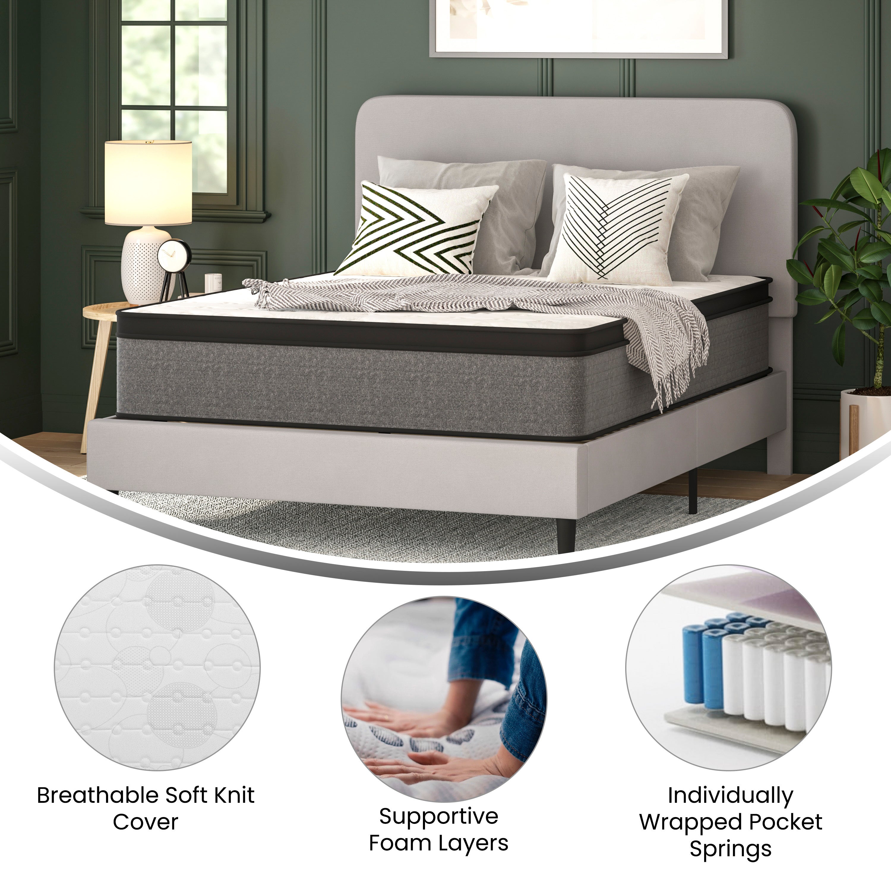 Capri Comfortable Sleep Euro Pillow Top 13 Inch CertiPUR-US Certified Hybrid Pocket Spring Mattress, Supportive Relief, Mattress in a Box, Full