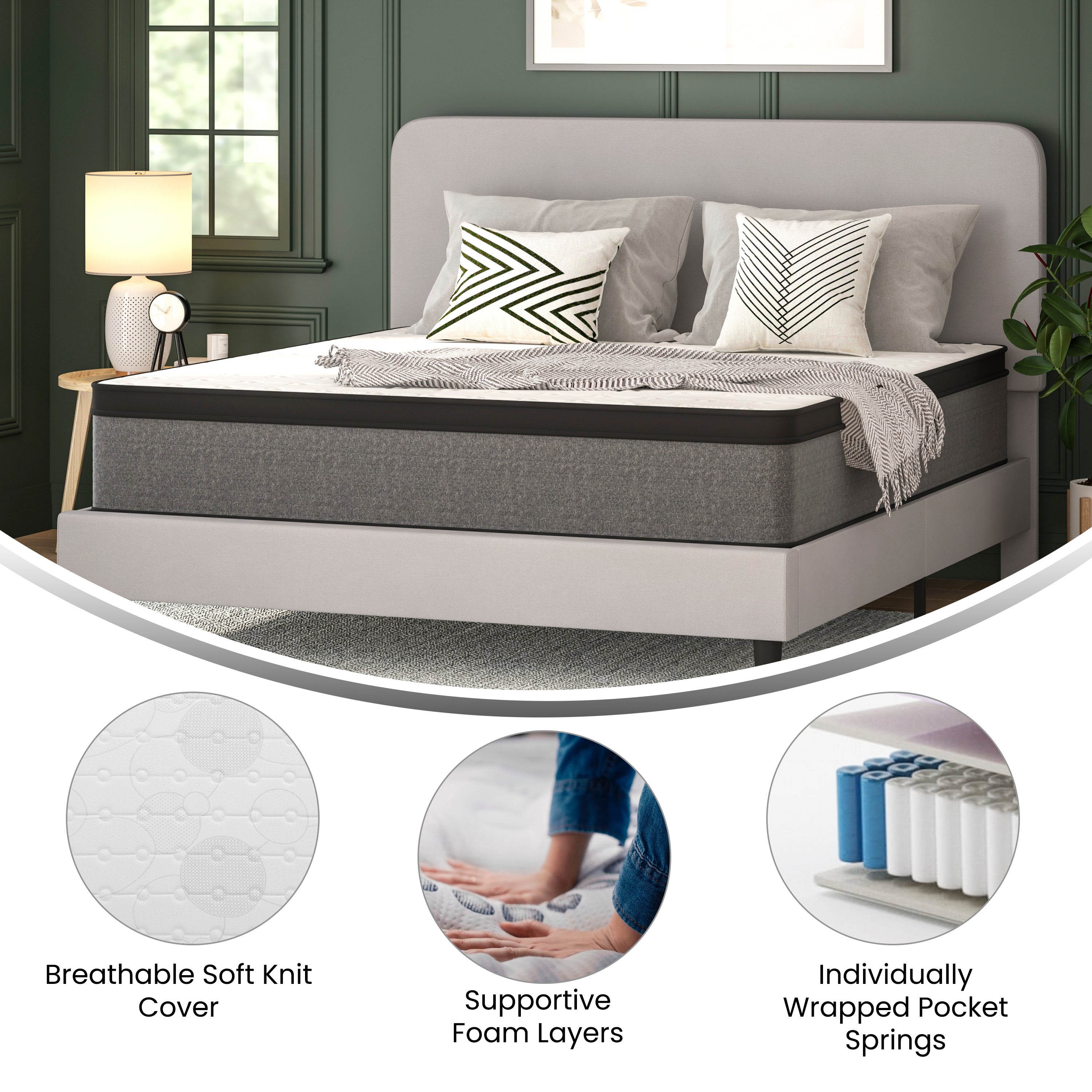 Capri Comfortable Sleep Euro Pillow Top 13 Inch CertiPUR-US Certified Hybrid Pocket Spring Mattress, Supportive Relief, Mattress in a Box, King