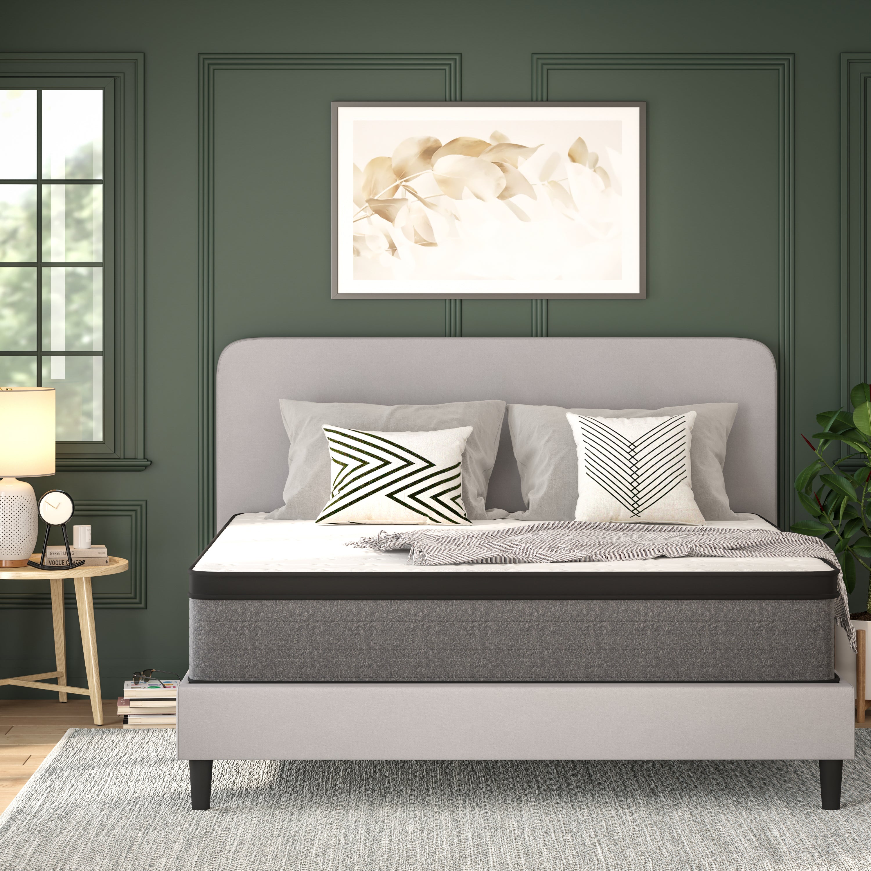 Capri Comfortable Sleep Euro Pillow Top 13 Inch CertiPUR-US Certified Hybrid Pocket Spring Mattress, Supportive Relief, Mattress in a Box, King