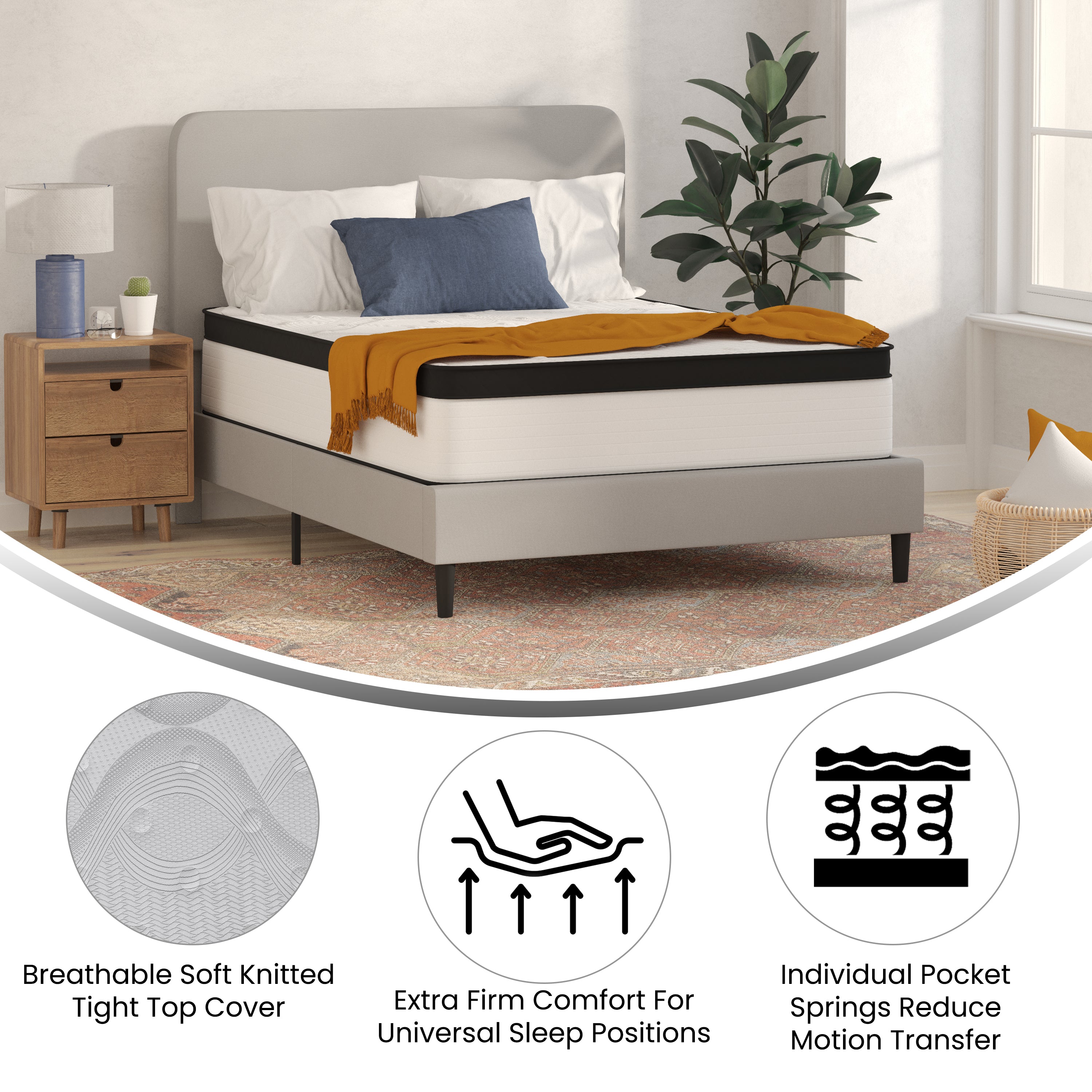 Capri Comfortable Sleep Firm 12 Inch CertiPUR-US Certified Hybrid Pocket Spring Mattress, Extra Firm Feel, Durable Support, Full Mattress in a Box