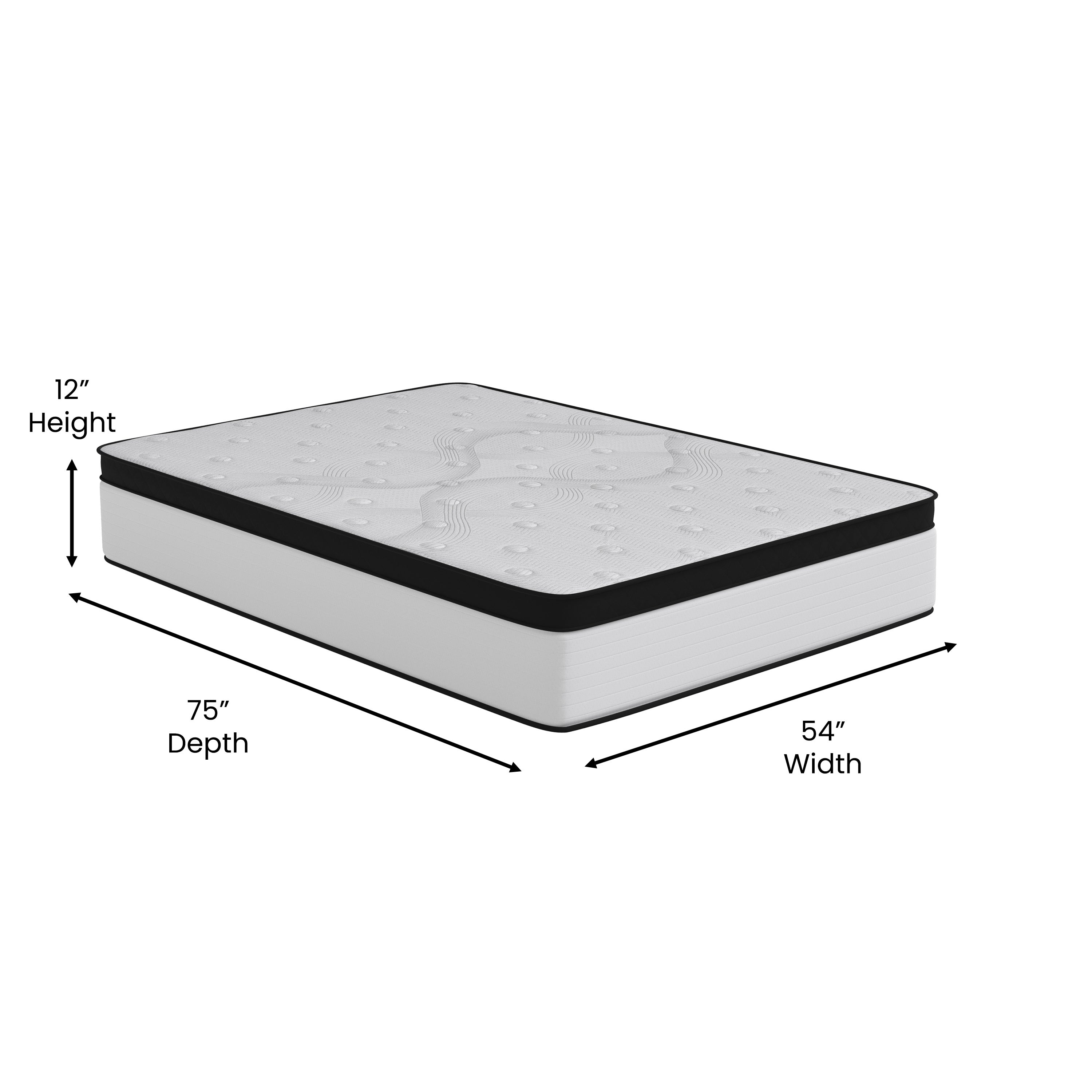 Capri Comfortable Sleep Firm 12 Inch CertiPUR-US Certified Hybrid Pocket Spring Mattress, Extra Firm Feel, Durable Support, Full Mattress in a Box