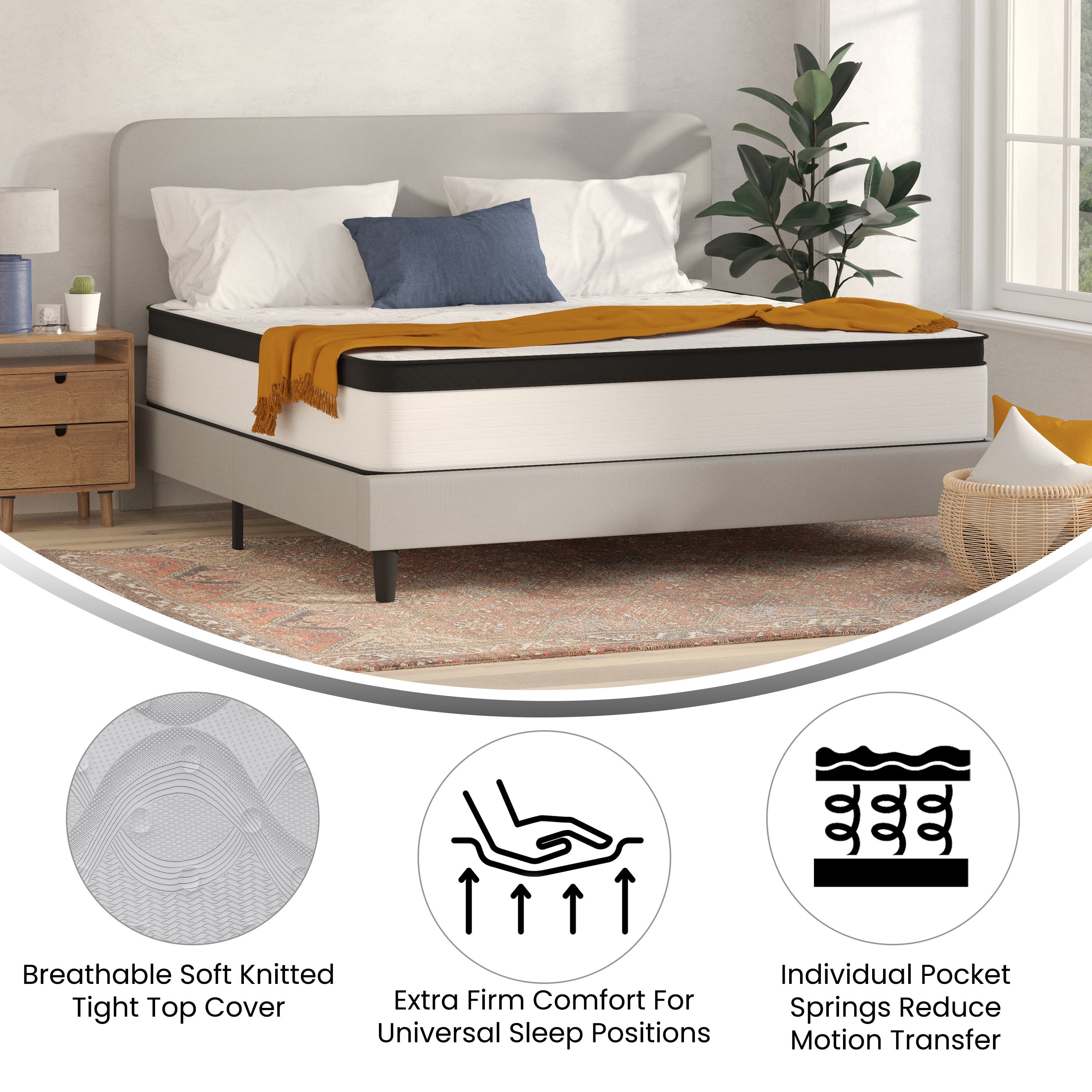 Capri Comfortable Sleep Firm 12 Inch CertiPUR-US Certified Hybrid Pocket Spring Mattress, Extra Firm Feel, Durable Support, King Mattress in a Box