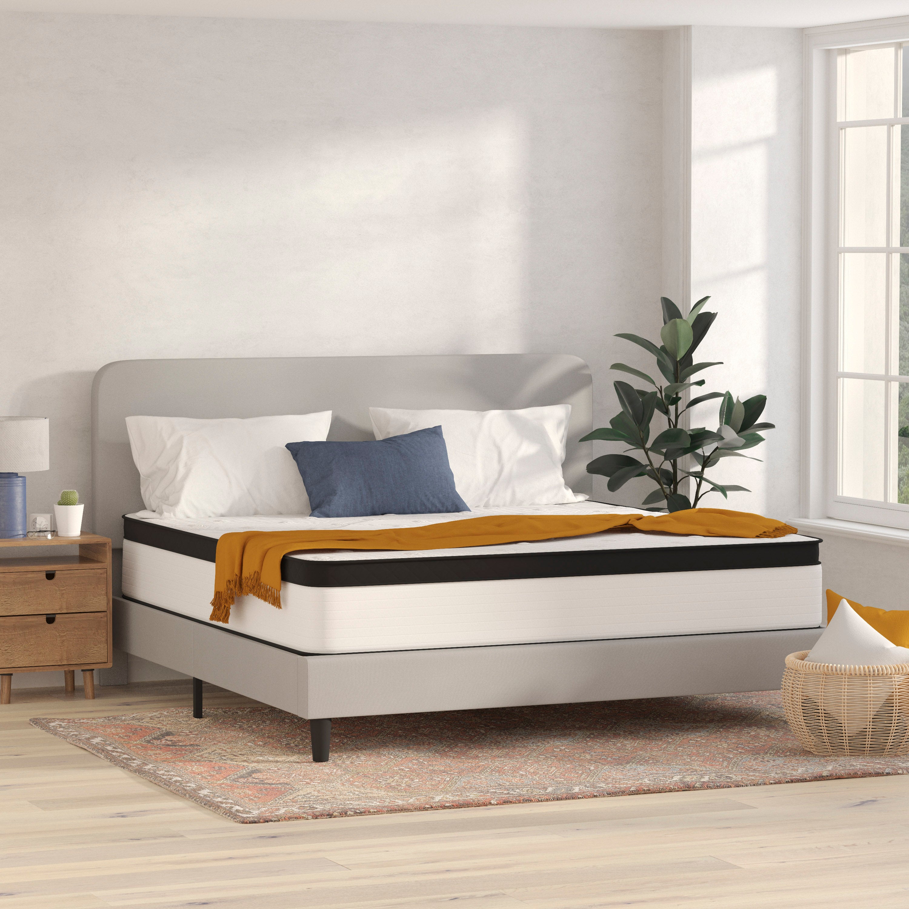 Capri Comfortable Sleep Firm 12 Inch CertiPUR-US Certified Hybrid Pocket Spring Mattress, Extra Firm Feel, Durable Support, King Mattress in a Box