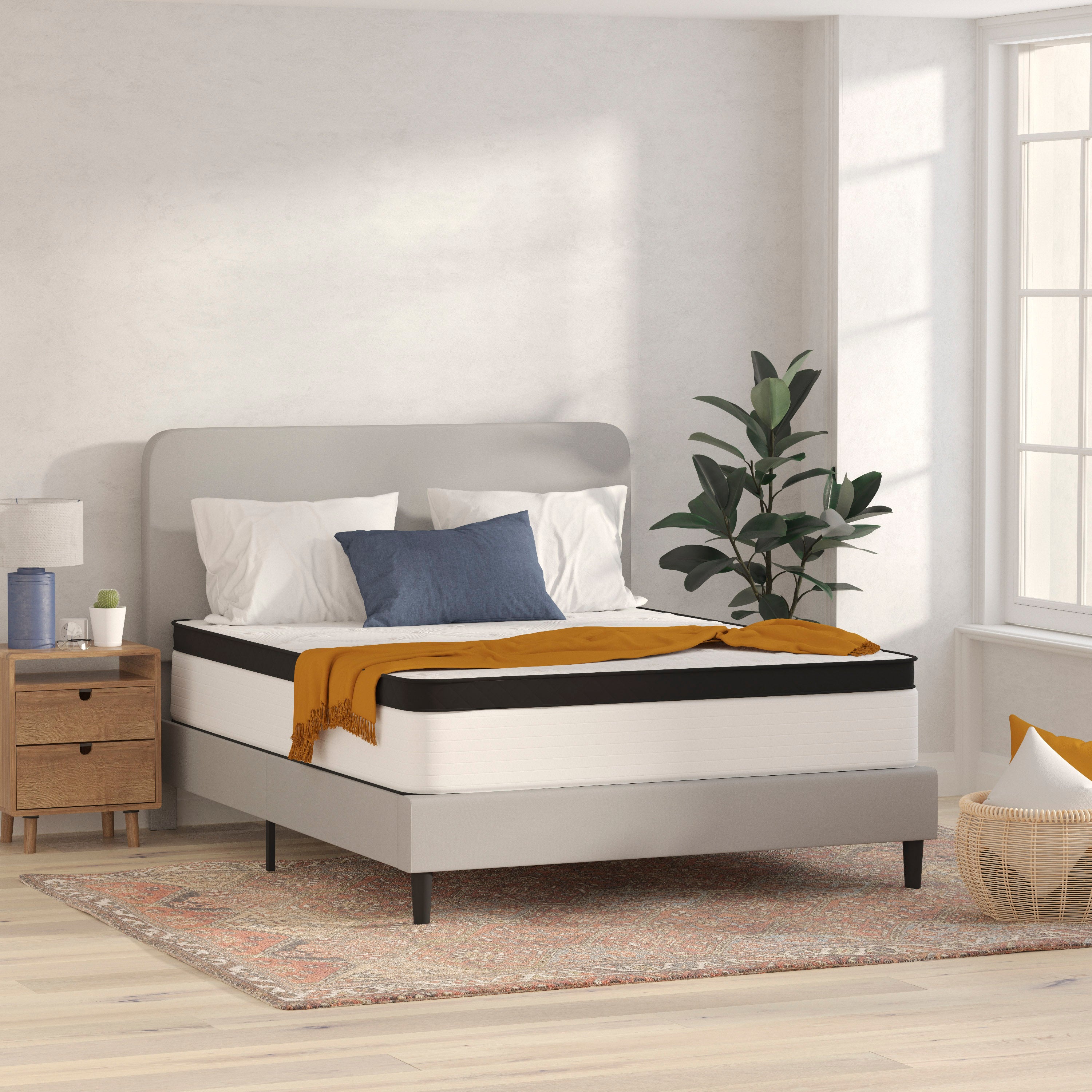 Capri Comfortable Sleep Firm 12 Inch CertiPUR-US Certified Hybrid Pocket Spring Mattress, Extra Firm Feel, Durable Support, Queen Mattress in a Box