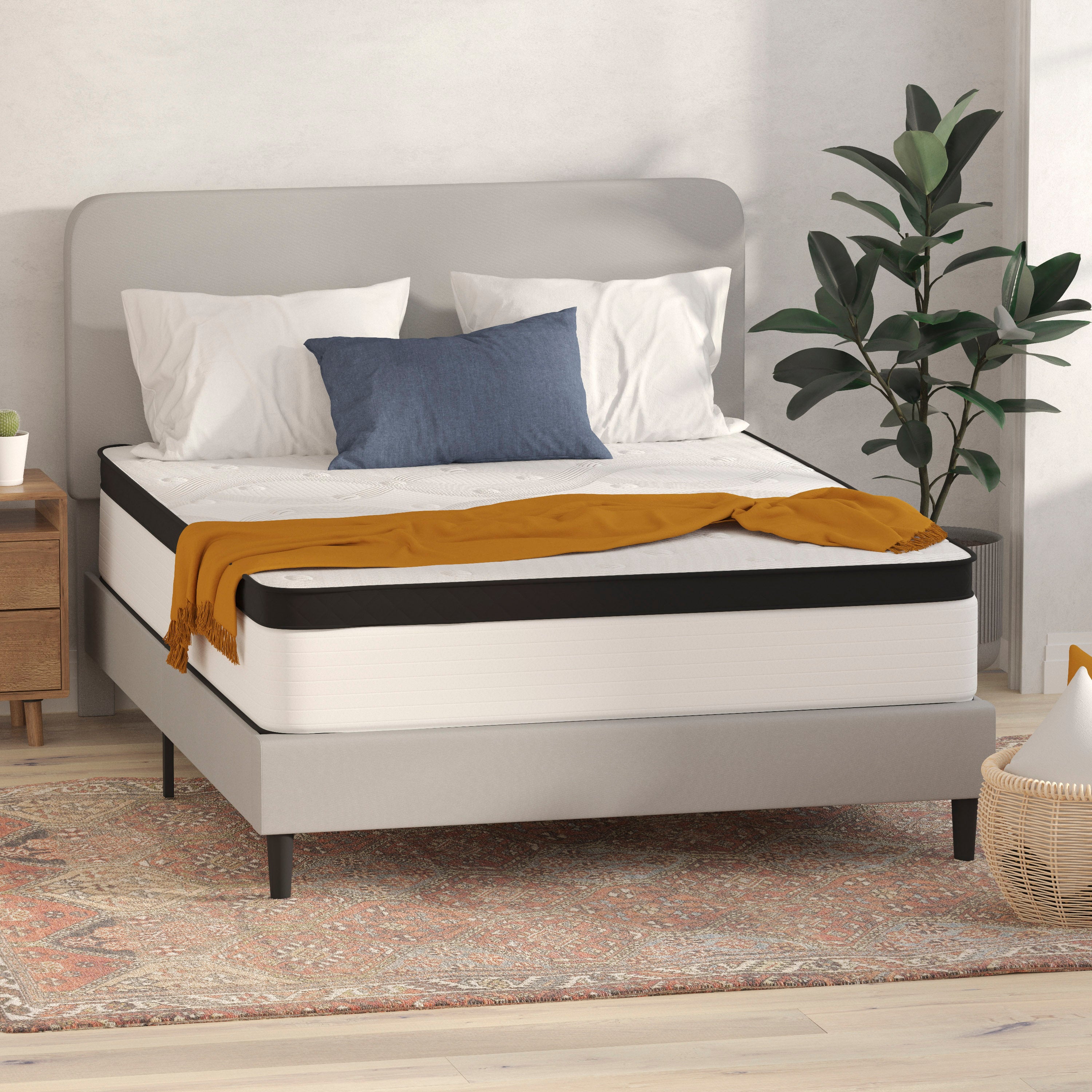 Capri Comfortable Sleep Firm 12 Inch CertiPUR-US Certified Hybrid Pocket Spring Mattress, Extra Firm Feel, Durable Support, Queen Mattress in a Box