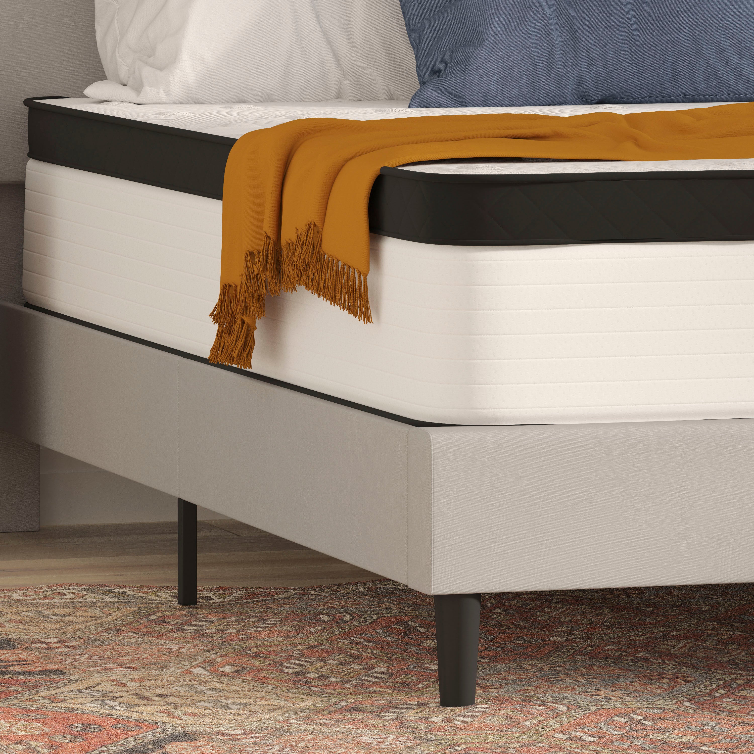 Capri Comfortable Sleep Firm 12 Inch CertiPUR-US Certified Hybrid Pocket Spring Mattress, Extra Firm Feel, Durable Support, Queen Mattress in a Box