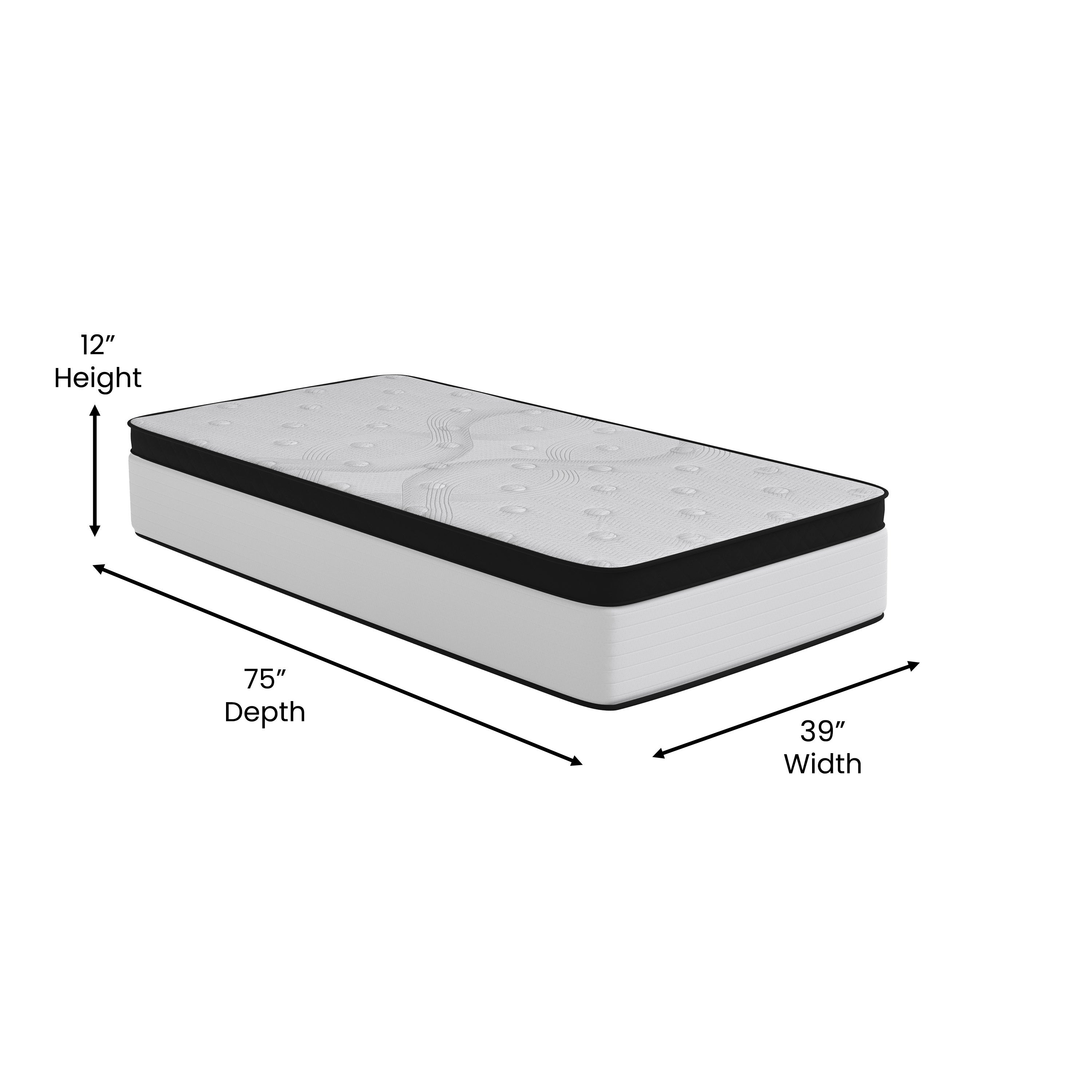Capri Comfortable Sleep Firm 12 Inch CertiPUR-US Certified Hybrid Pocket Spring Mattress, Extra Firm Feel, Durable Support, Twin Mattress in a Box