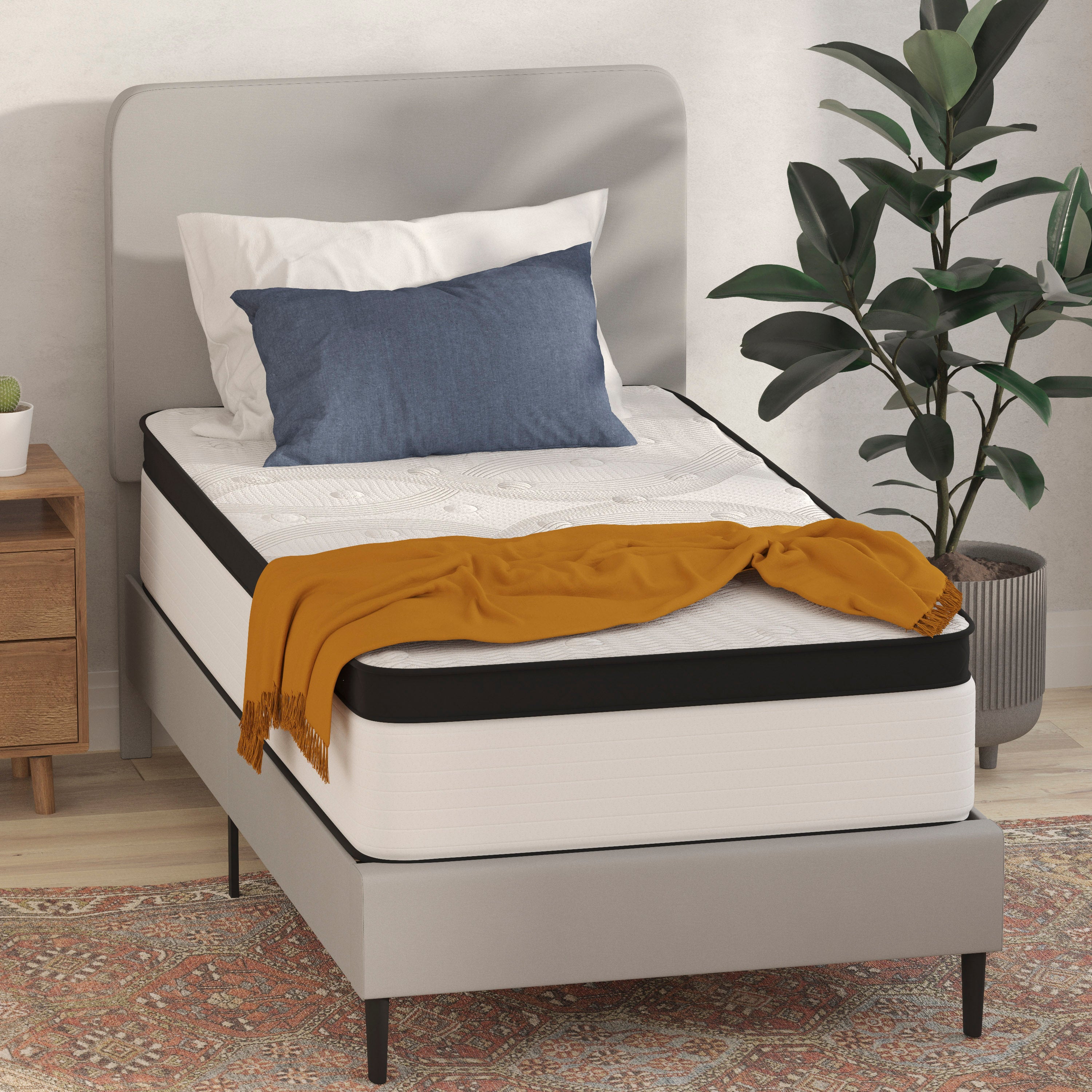 Capri Comfortable Sleep Firm 12 Inch CertiPUR-US Certified Hybrid Pocket Spring Mattress, Extra Firm Feel, Durable Support, Twin Mattress in a Box
