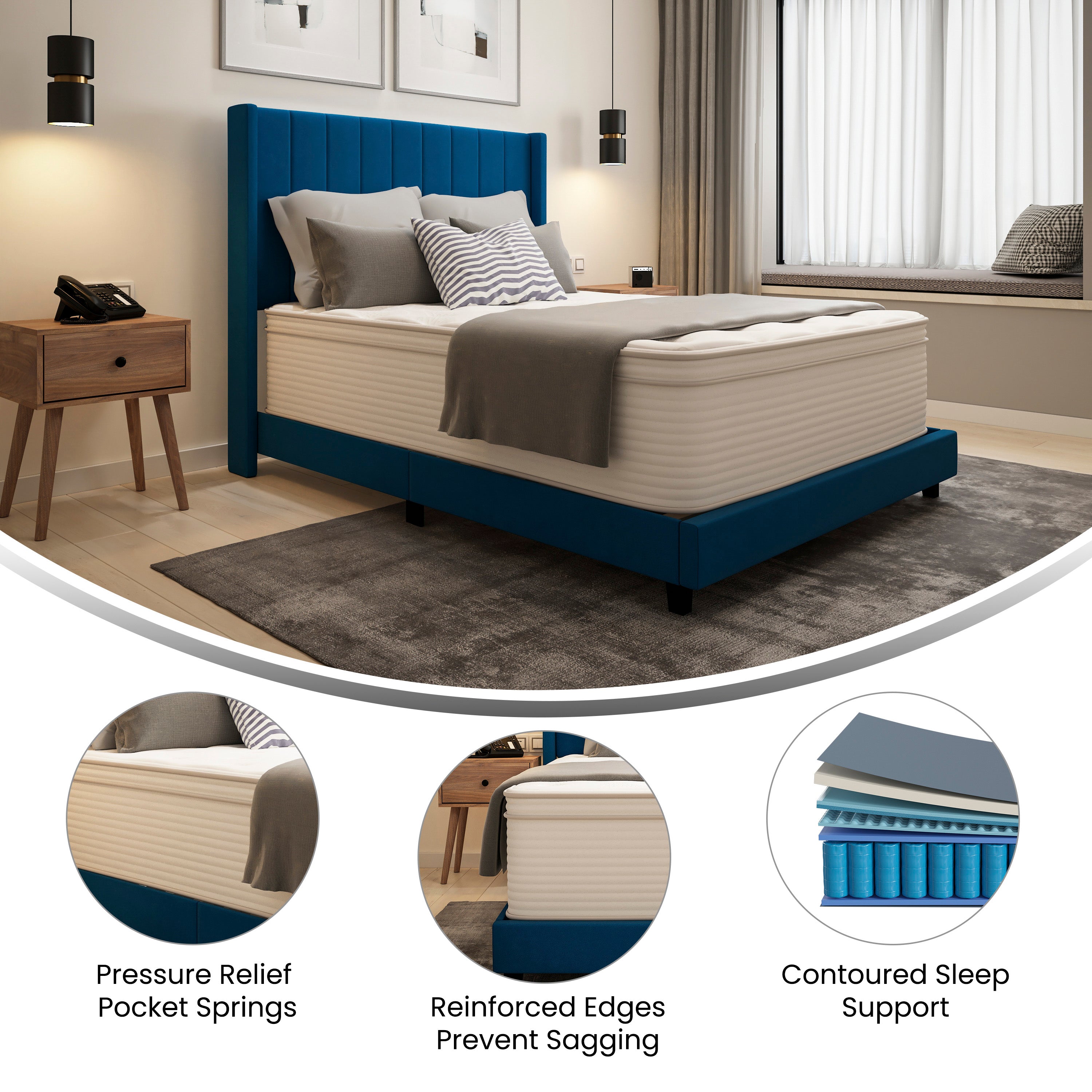 Vista Hospitality Grade Commercial Full Mattress in a Box 14 Inch, Premium Memory Foam Hybrid Pocket Spring Mattress with Reinforced Edge Support