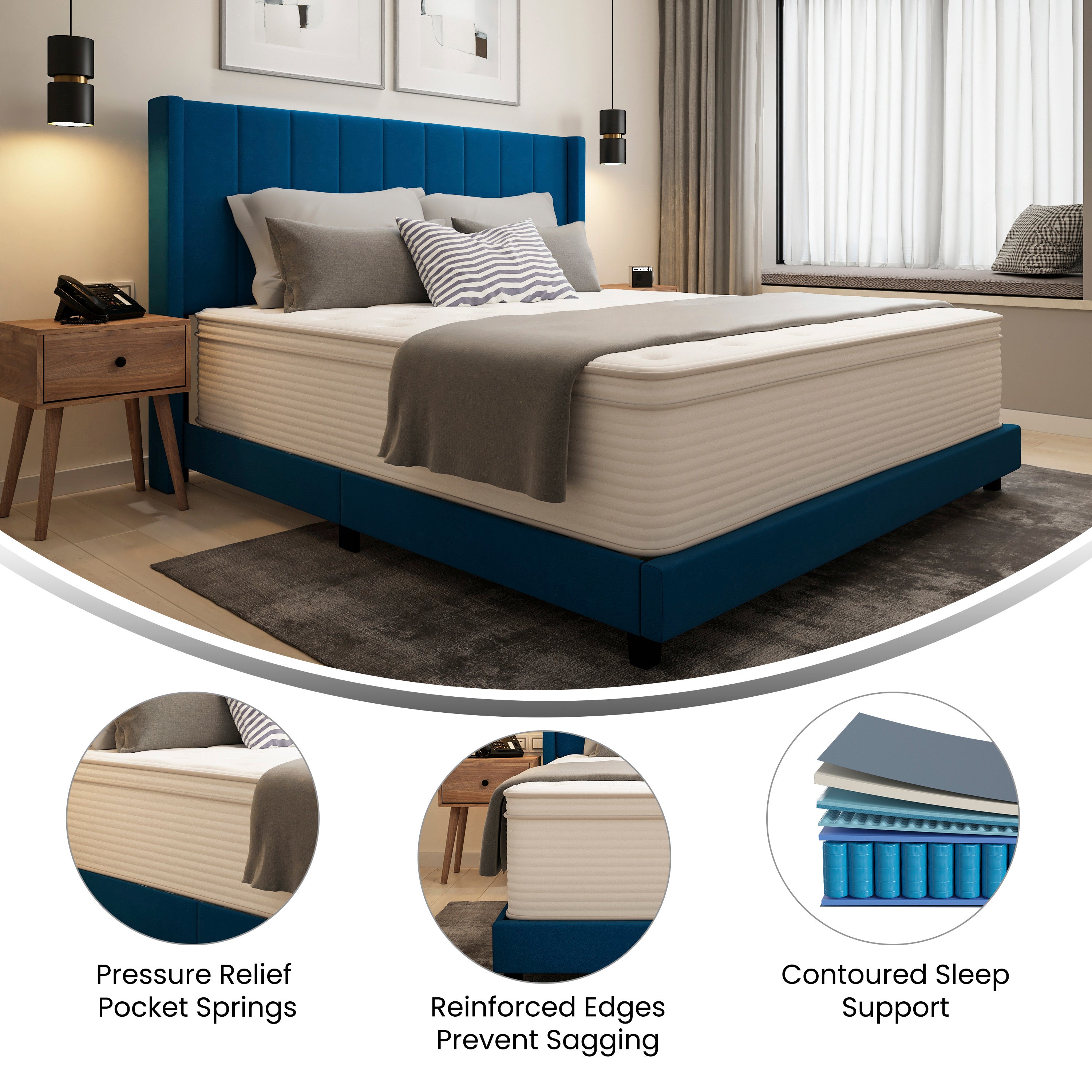 Vista Hospitality Grade Commercial King Mattress in a Box 14 Inch, Premium Memory Foam Hybrid Pocket Spring Mattress with Reinforced Edge Support