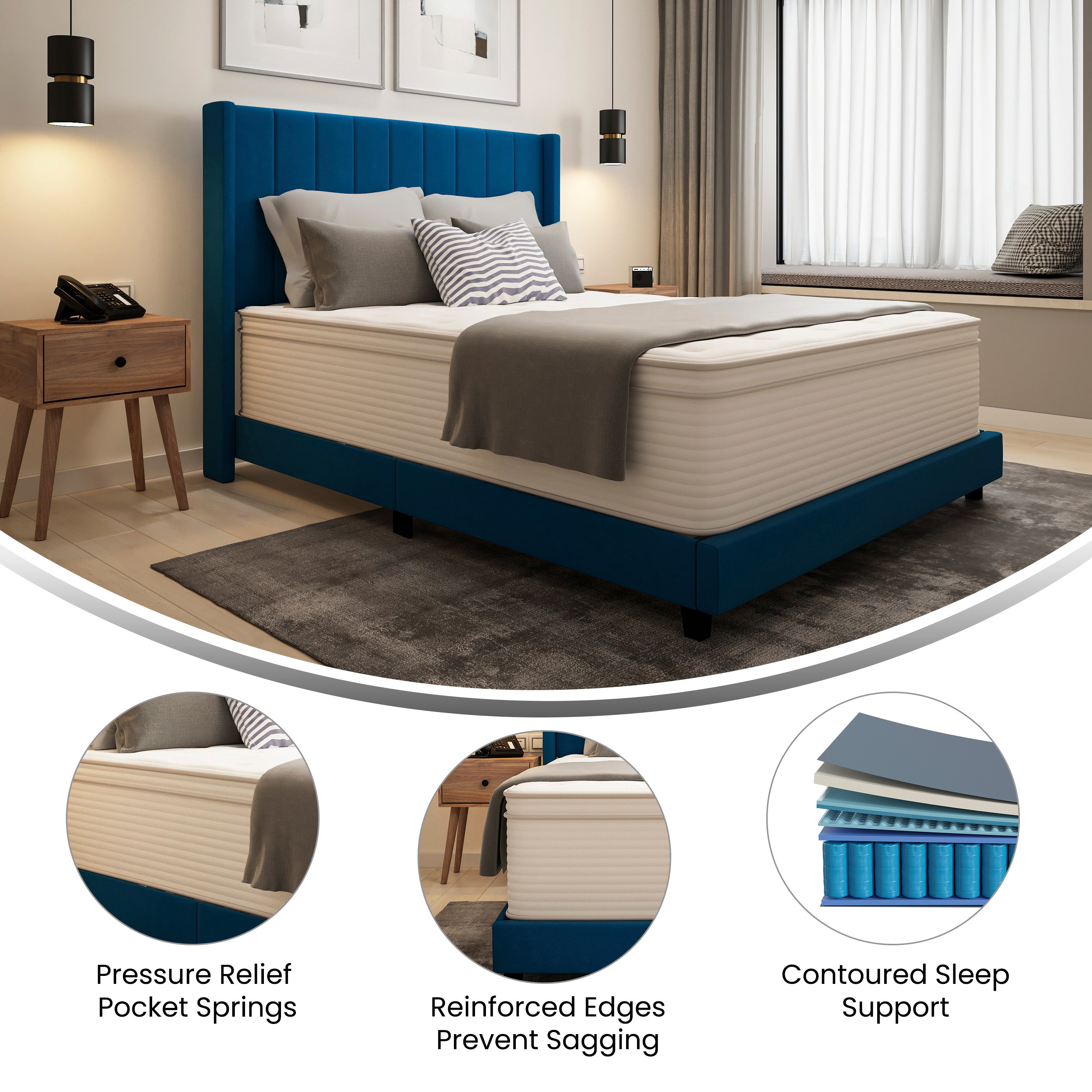 Vista Hospitality Grade Commercial Queen Mattress in a Box 14 Inch, Premium Memory Foam Hybrid Pocket Spring Mattress with Reinforced Edge Support