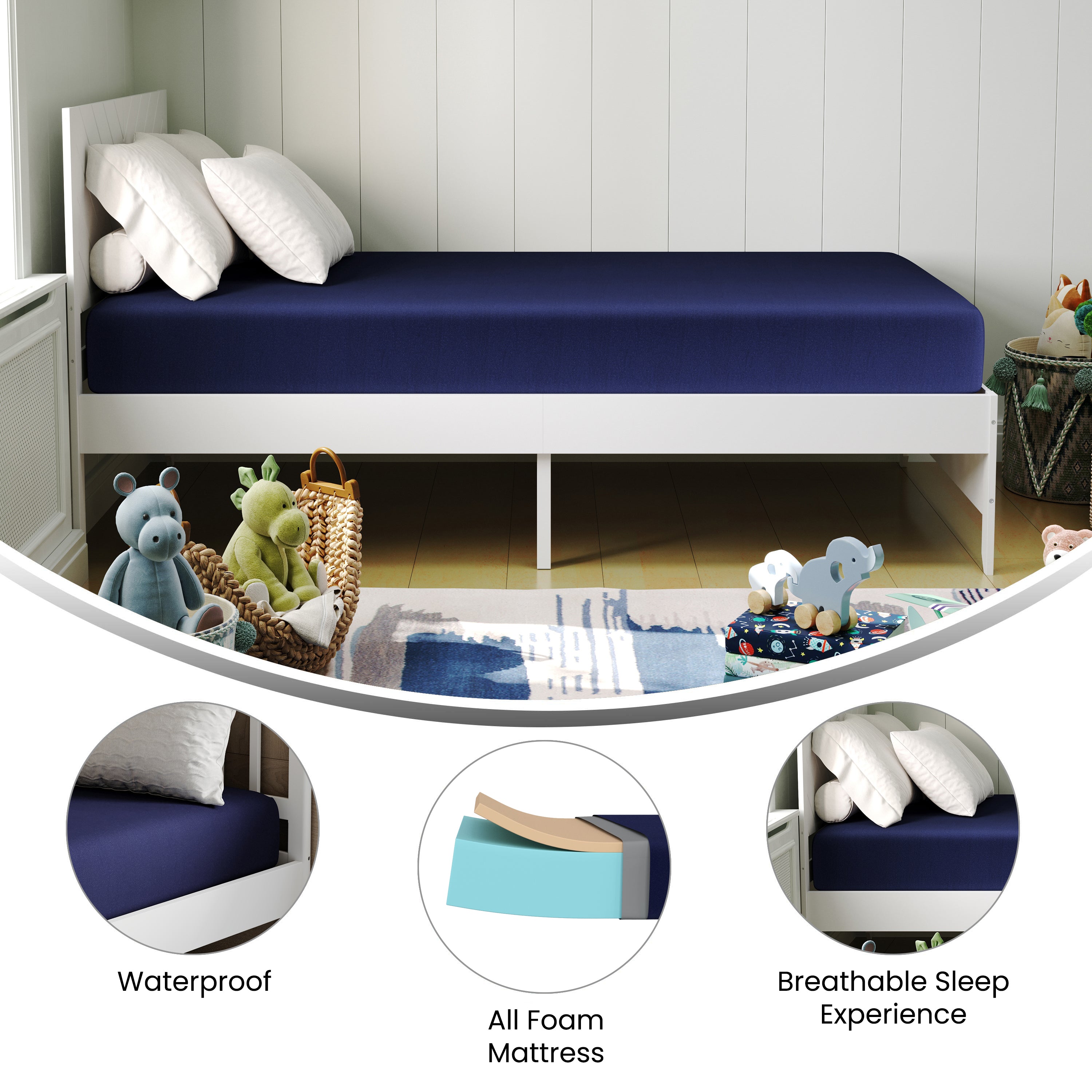 Irvine Liquid-Resistant Memory Foam 8" Twin Mattress with Removable Cover with Zipper in Blue