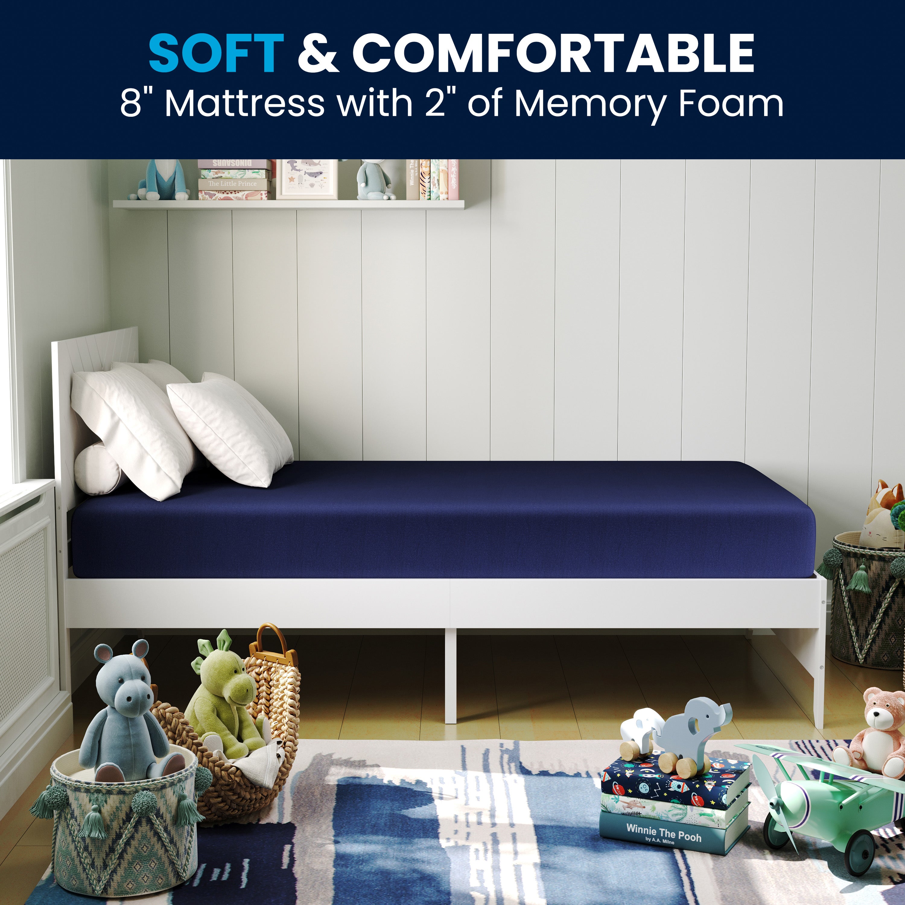 Irvine Liquid-Resistant Memory Foam 8" Twin Mattress with Removable Cover with Zipper in Blue