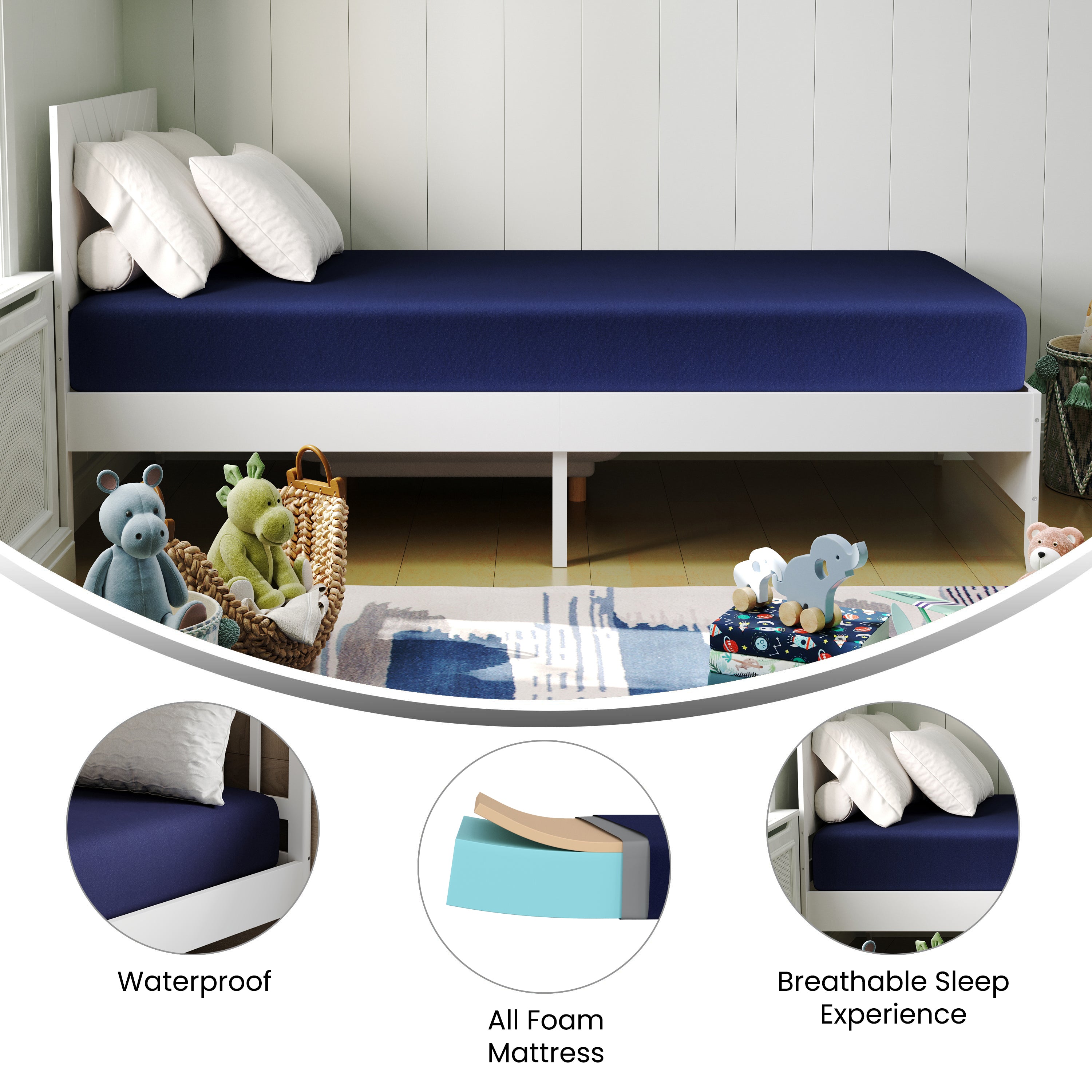 Irvine Liquid-Resistant Memory Foam 8" Twin XL Mattress with Removable Cover with Zipper in Blue