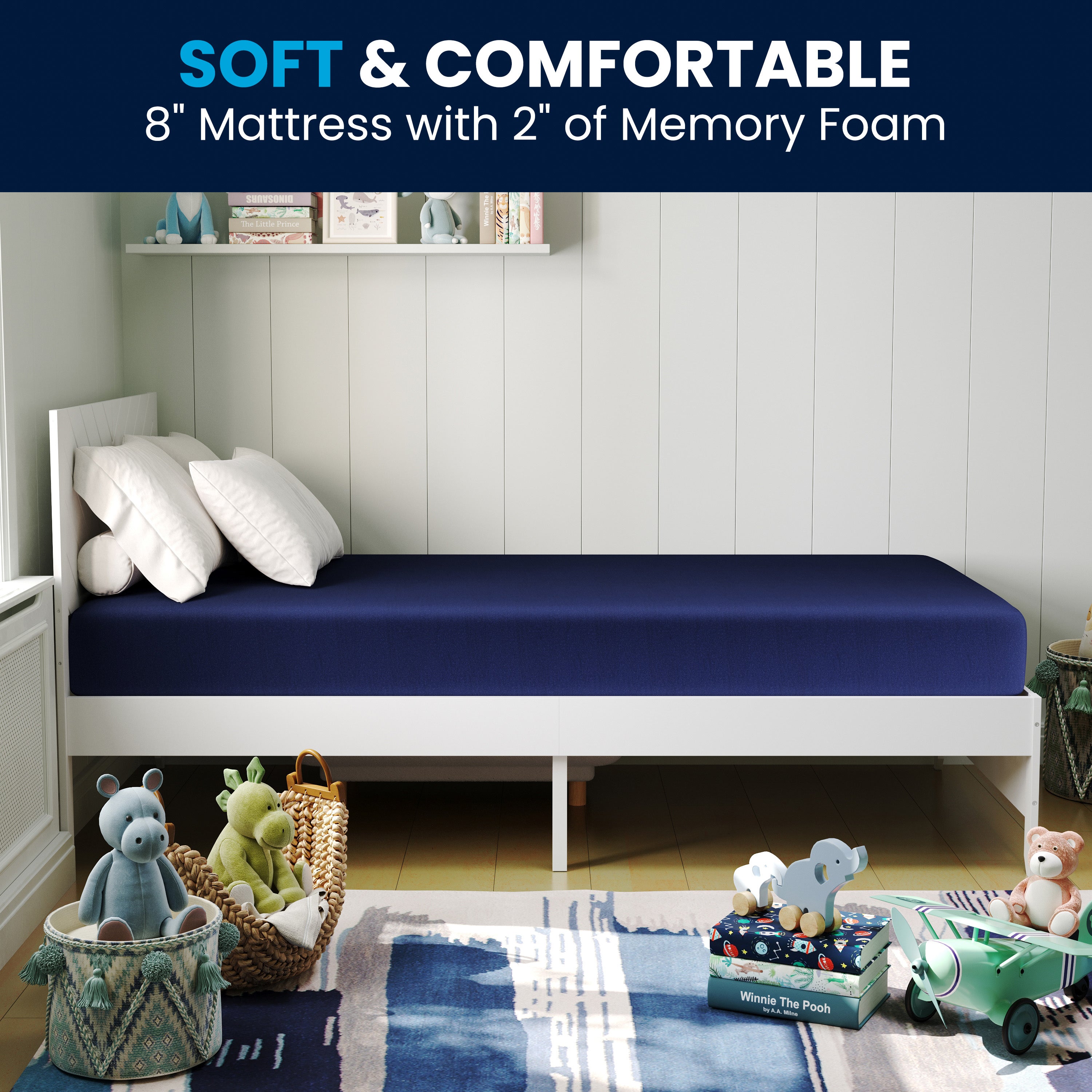Irvine Liquid-Resistant Memory Foam 8" Twin XL Mattress with Removable Cover with Zipper in Blue