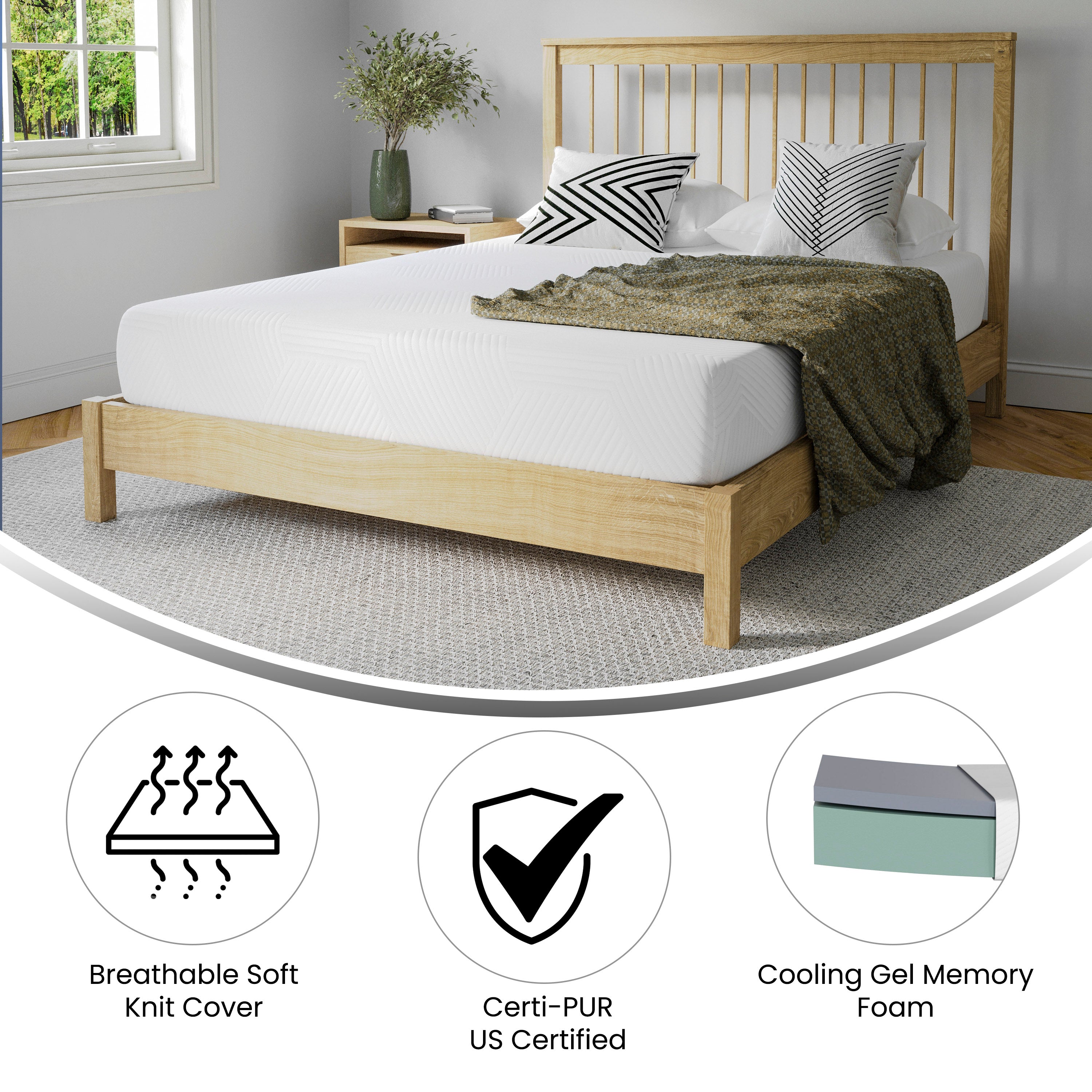 Jasmine Charcoal & Green Tea Cooling Gel Memory Foam 8 Inch CertiPUR-US, Supportive Pressure Relief, Full Mattress in a Box