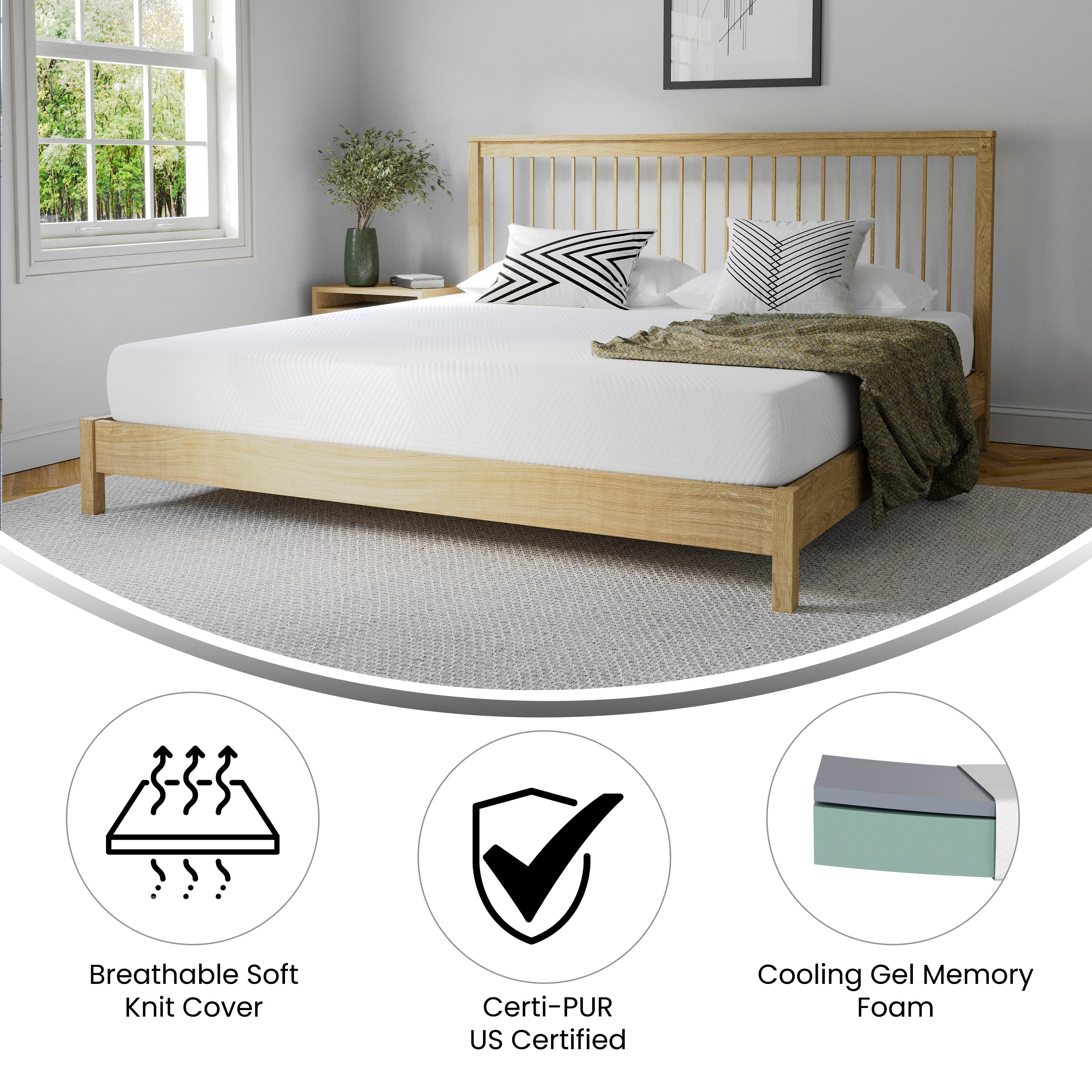 Jasmine Charcoal & Green Tea Cooling Gel Memory Foam 8 Inch CertiPUR-US, Supportive Pressure Relief, King Mattress in a Box