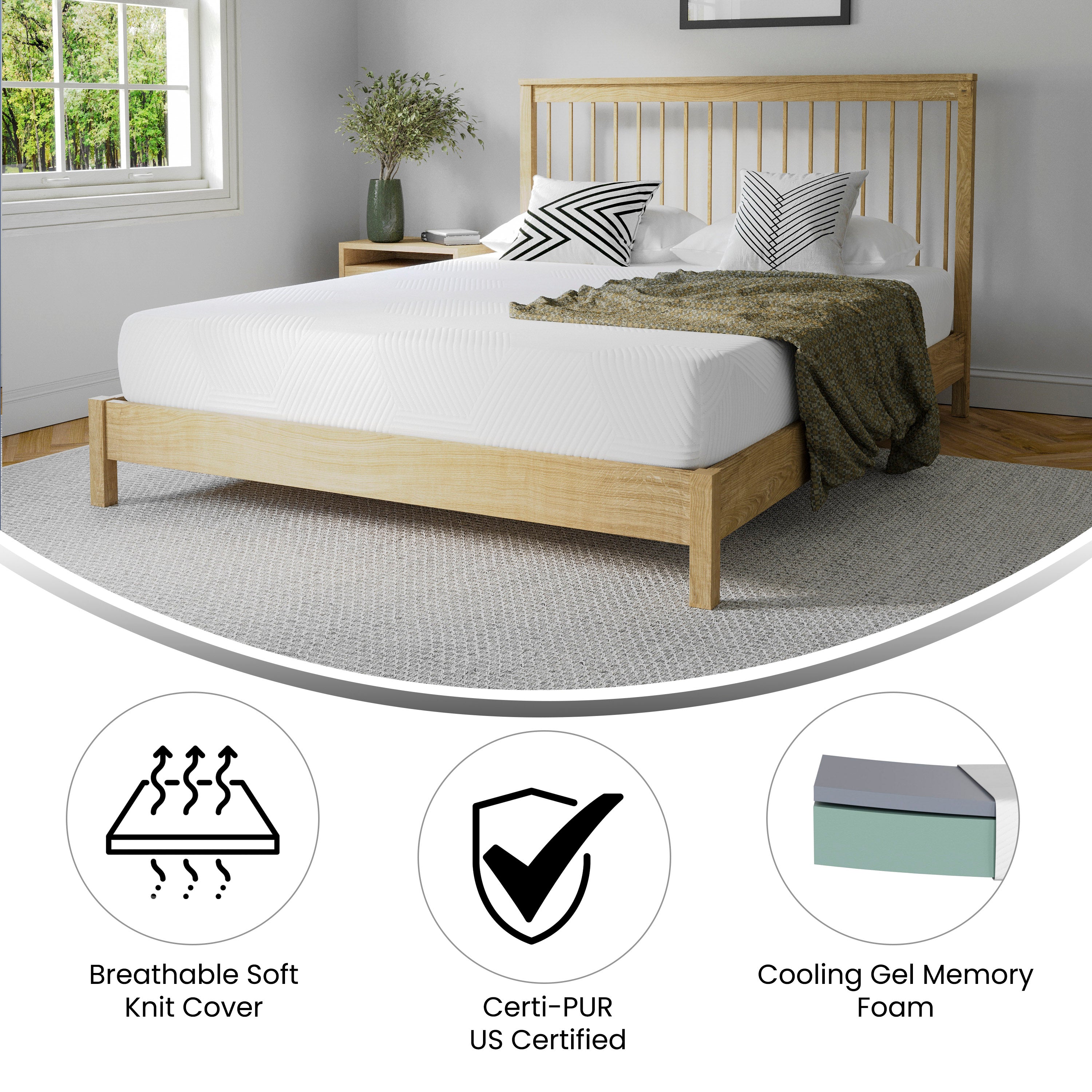 Jasmine Charcoal & Green Tea Cooling Gel Memory Foam 8 Inch CertiPUR-US, Supportive Pressure Relief, Queen Mattress in a Box