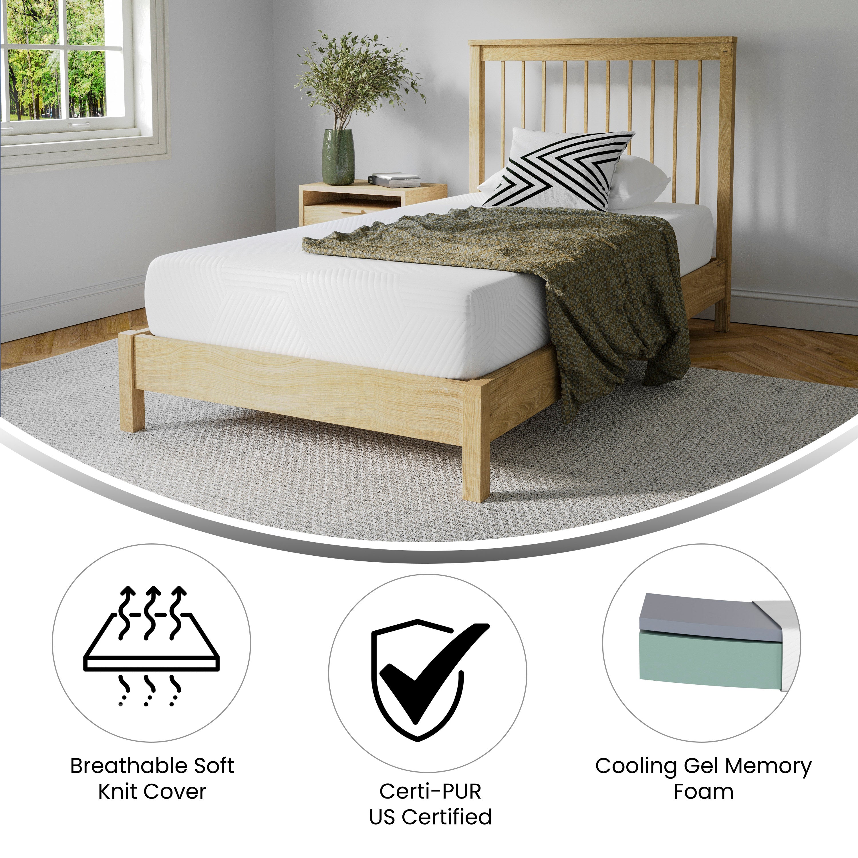 Jasmine Charcoal & Green Tea Cooling Gel Memory Foam 8 Inch CertiPUR-US, Supportive Pressure Relief, Twin Mattress in a Box