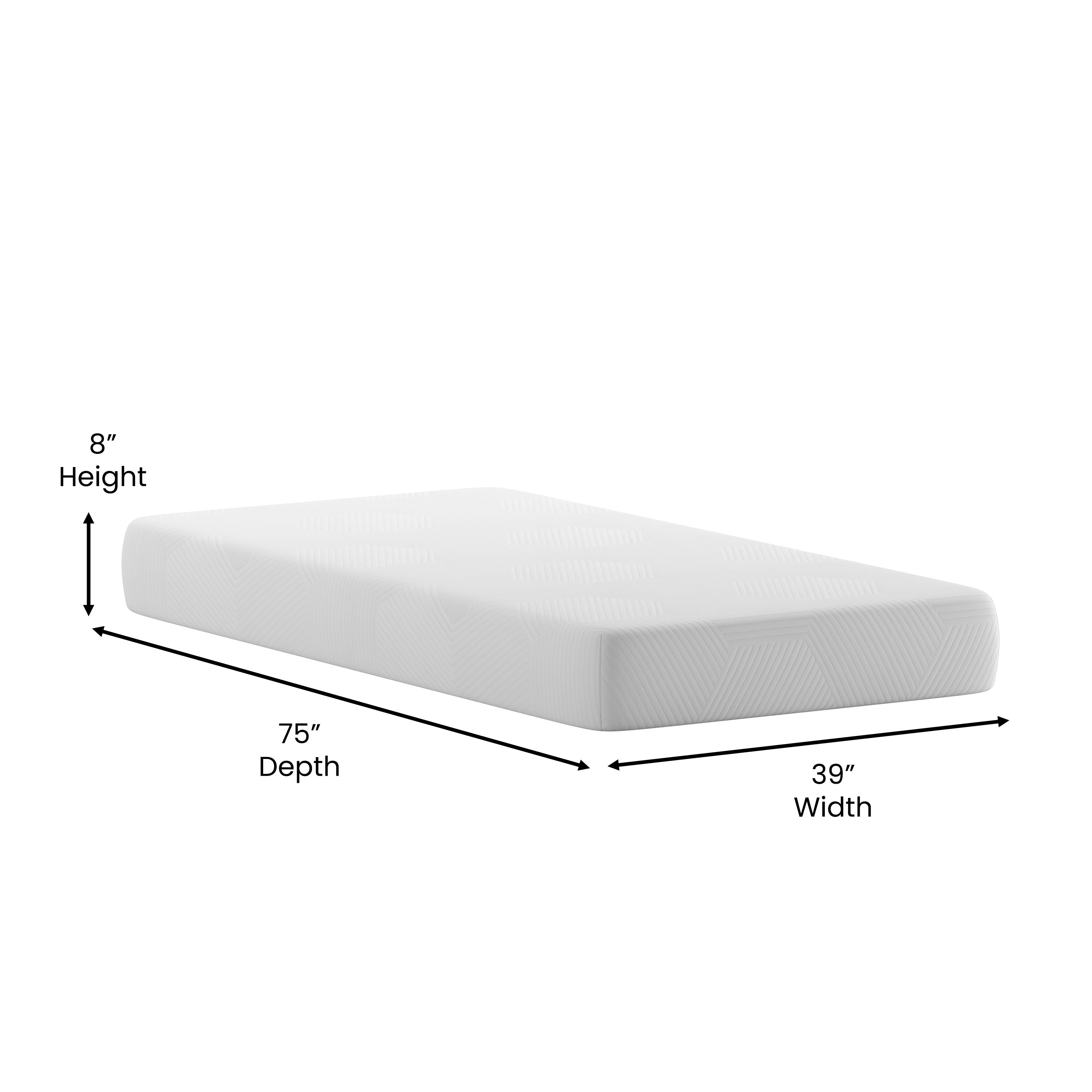 Jasmine Charcoal & Green Tea Cooling Gel Memory Foam 8 Inch CertiPUR-US, Supportive Pressure Relief, Twin Mattress in a Box