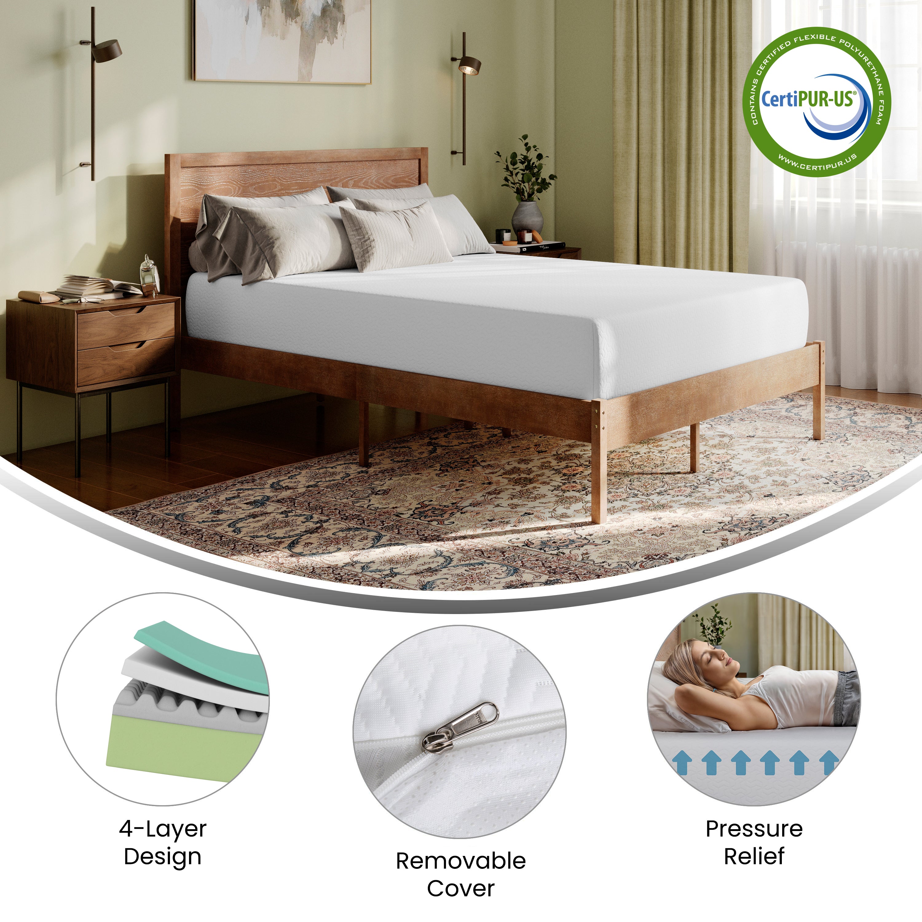Cloud Green Tea Cooling Gel 4-Layer Memory Foam 10" Full Mattress in a Box with CertiPUR-US Certification, Washable Cover, and Pressure Relief