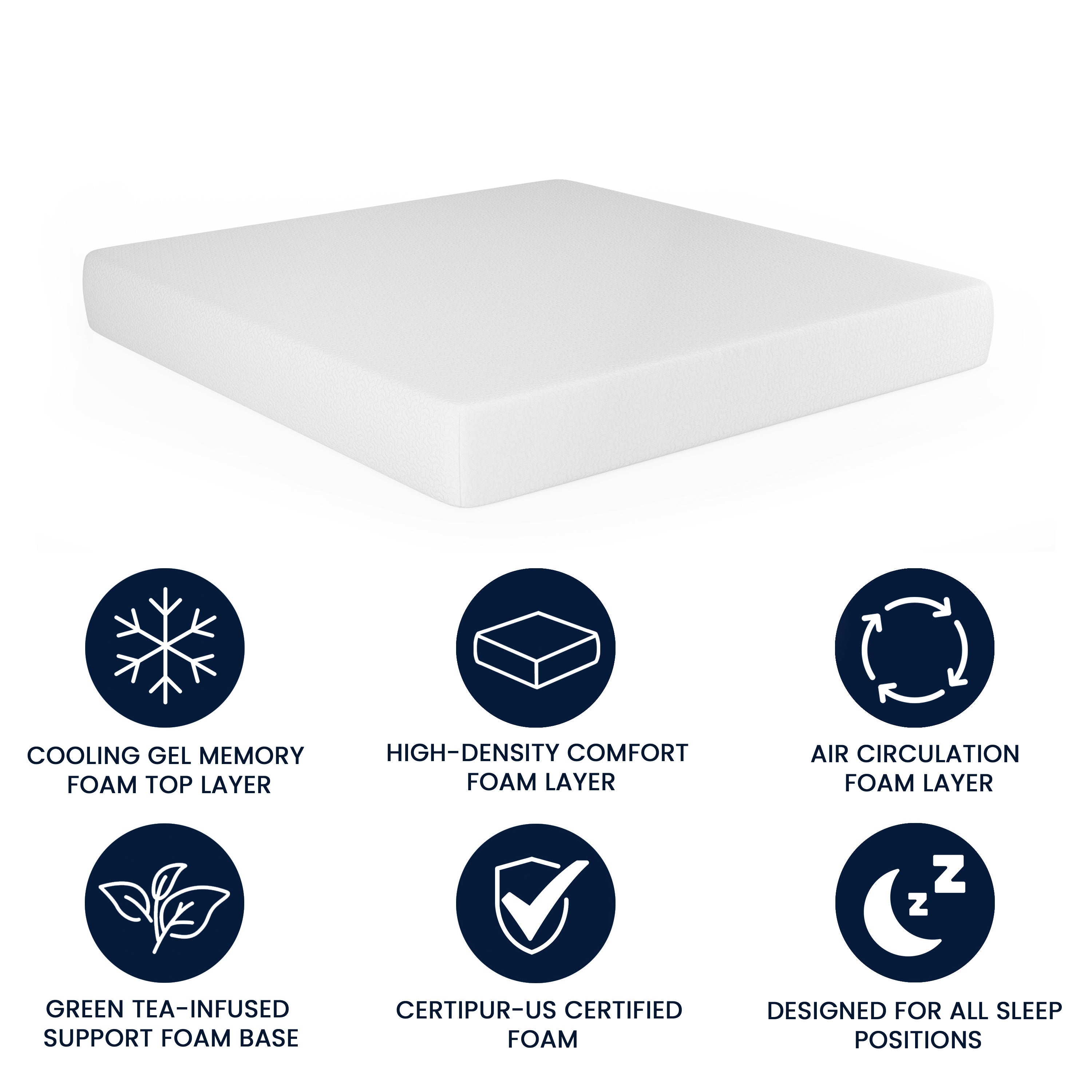 Cloud Green Tea Cooling Gel 4-Layer Memory Foam 10" King Mattress in a Box with CertiPUR-US Certification, Washable Cover, and Pressure Relief