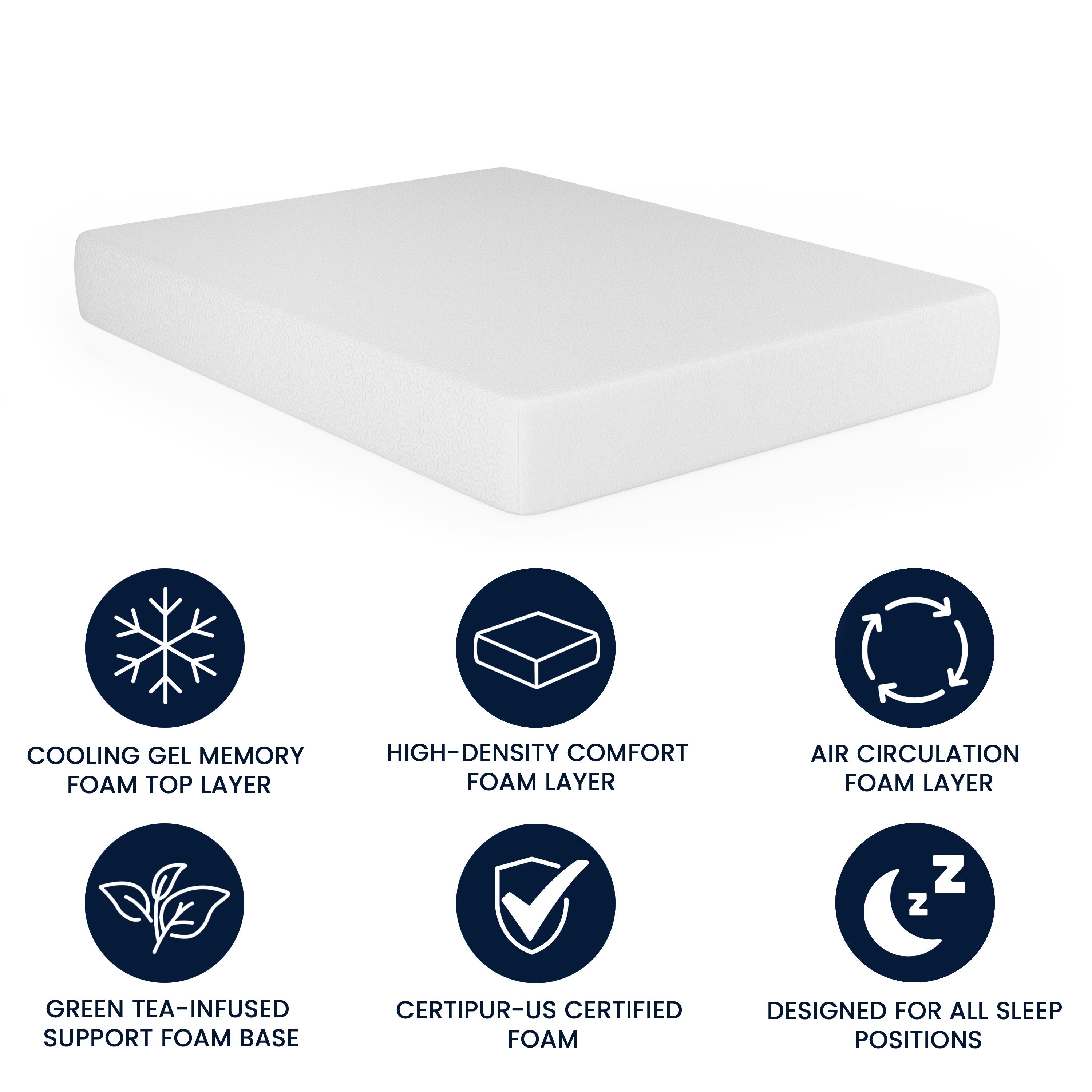 Cloud Green Tea Cooling Gel 4-Layer Memory Foam 10" Queen Mattress in a Box with CertiPUR-US Certification, Washable Cover, and Pressure Relief
