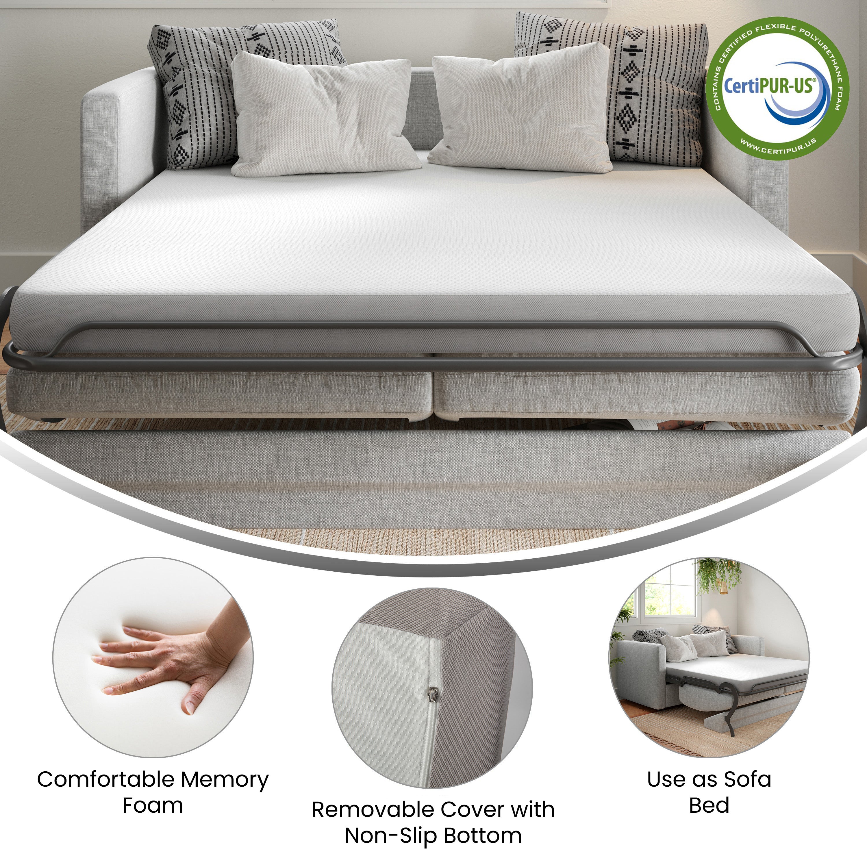 Cloud 4" Cooling Memory Foam Queen Mattress in a Box for Sleeper Sofas, Dorm, Boat, or RV Use