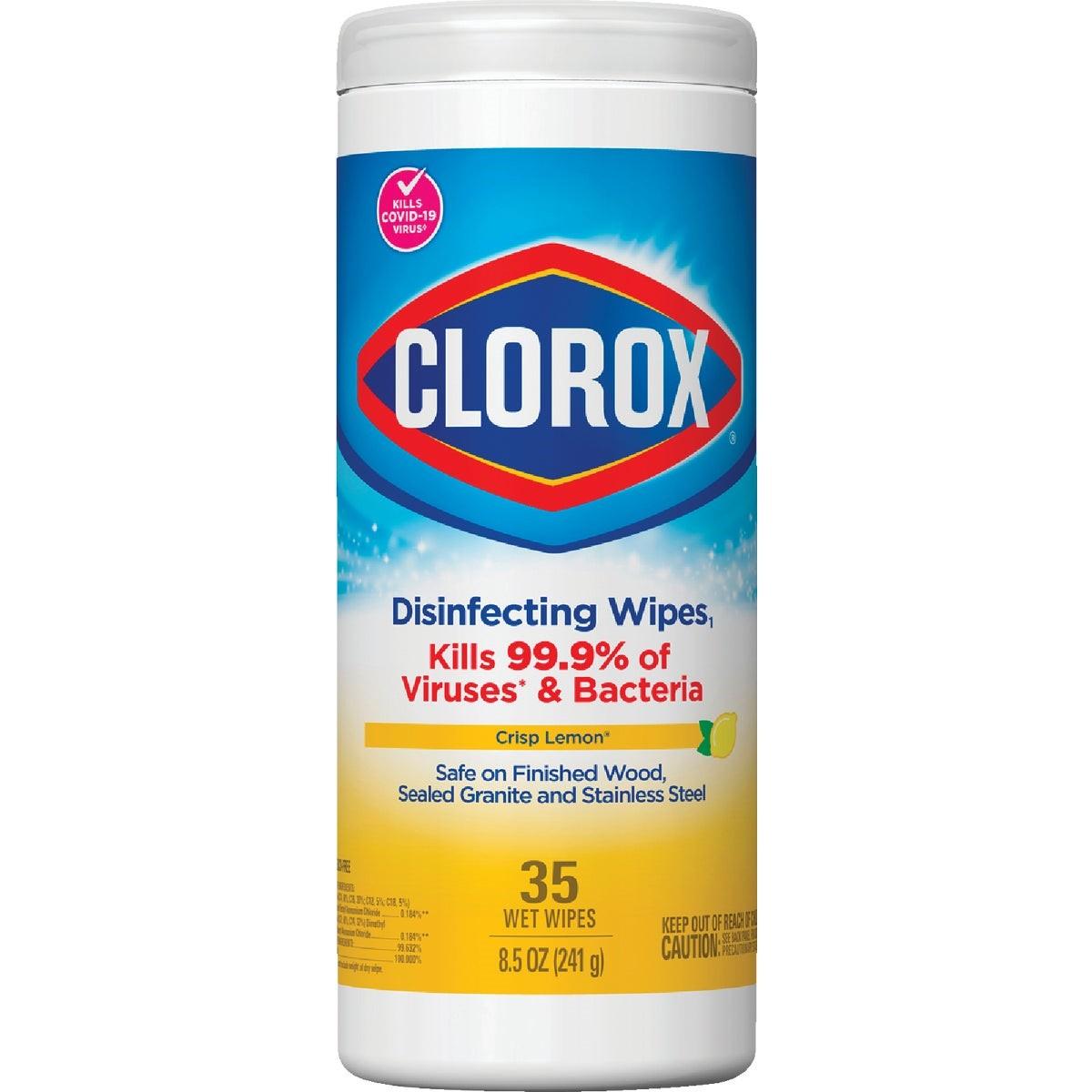 01594 Clorox Crisp Lemon Disinfecting Cleaning Wipes Tub (35-Count)