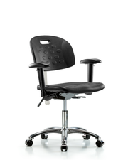 Class 100 Newport Industrial Polyurethane Clean Room Chair - Desk Height with Adjustable Arms & Casters in Black Polyurethane