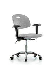 Class 100 Newport Industrial Polyurethane Clean Room Chair - Desk Height with Adjustable Arms & Casters in Gray Polyurethane
