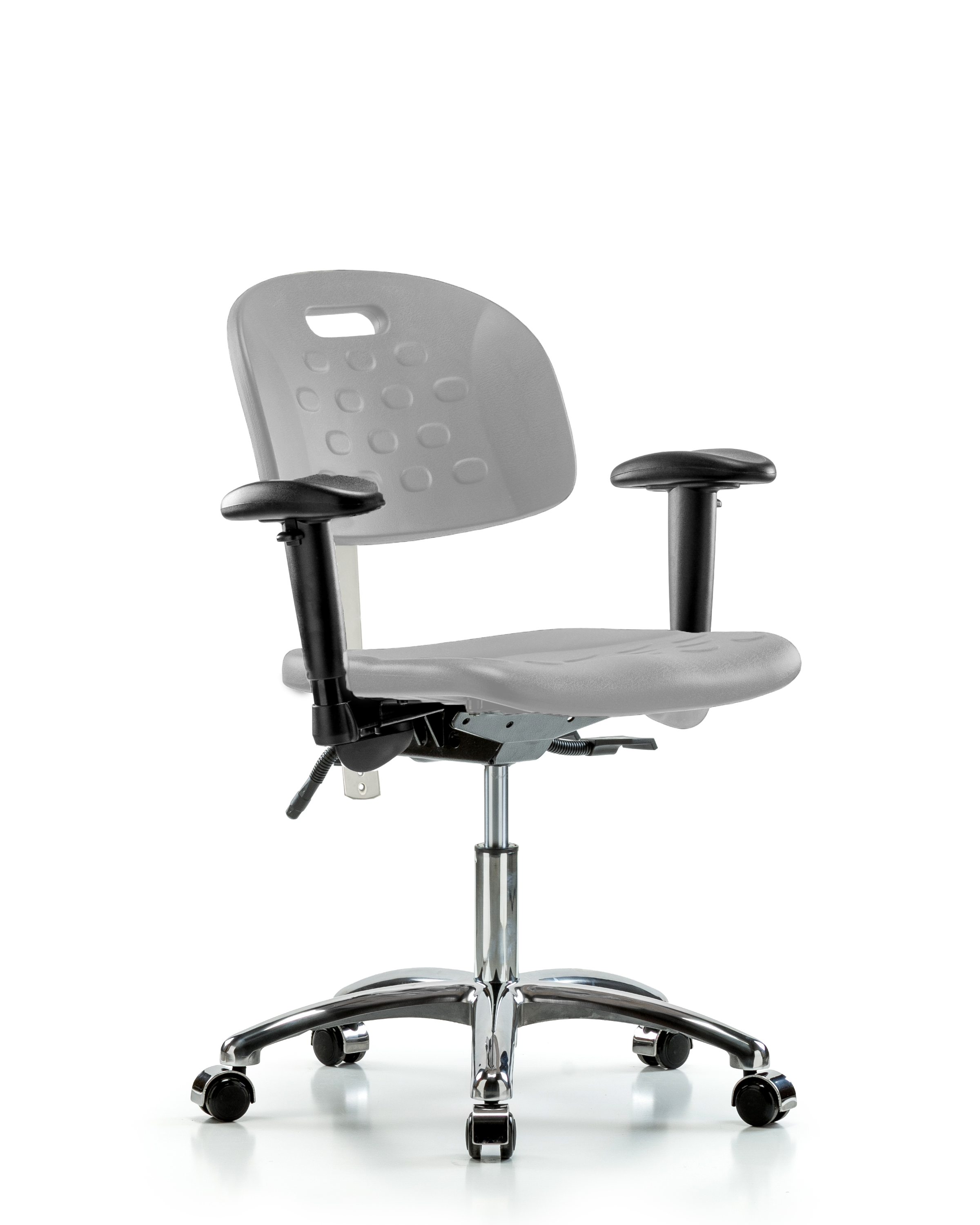 Class 100 Newport Industrial Polyurethane Clean Room Chair - Desk Height with Adjustable Arms & Casters in Gray Polyurethane