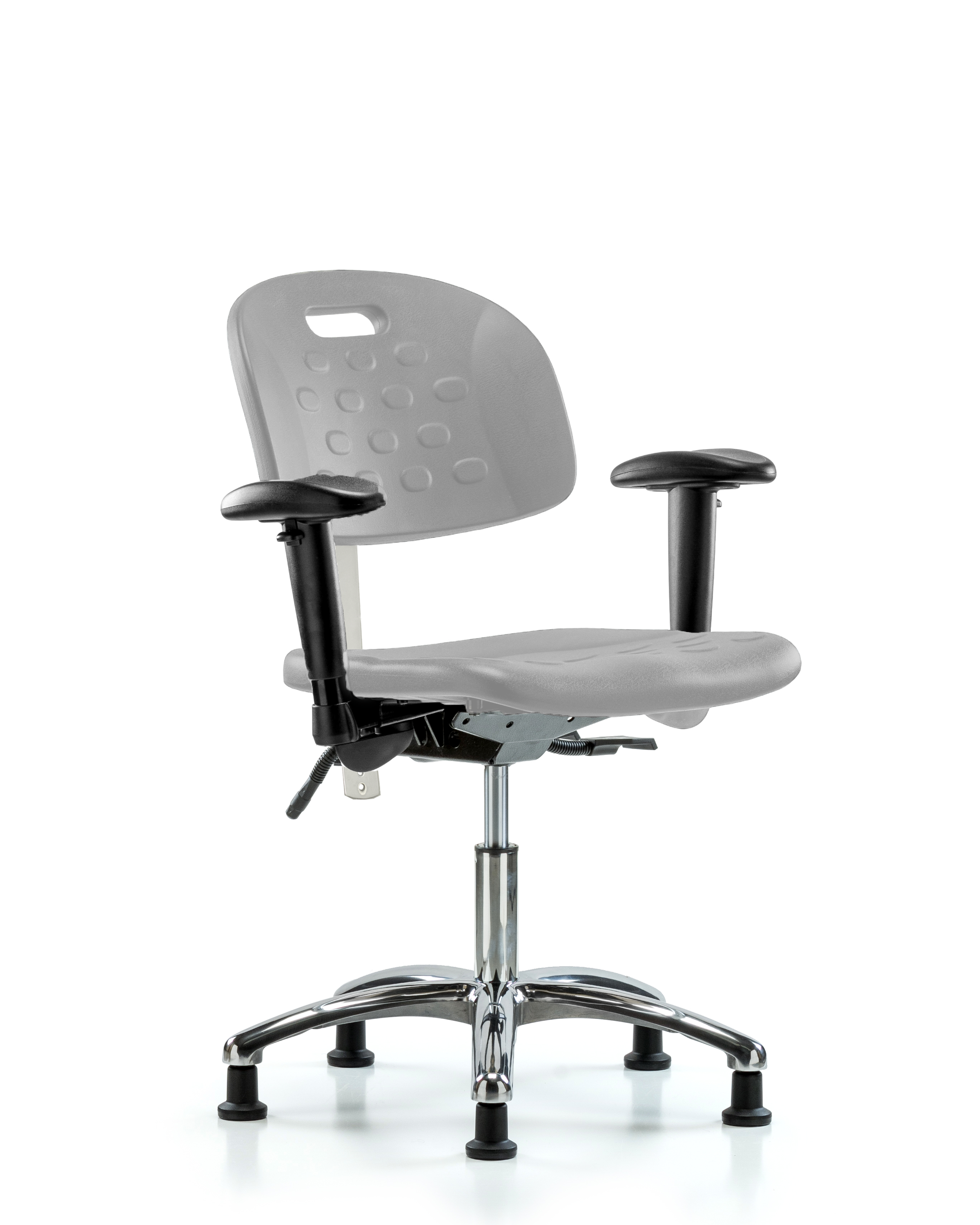 Class 100 Newport Industrial Polyurethane Clean Room Chair - Desk Height with Adjustable Arms & Stationary Glides in Gray Polyurethane