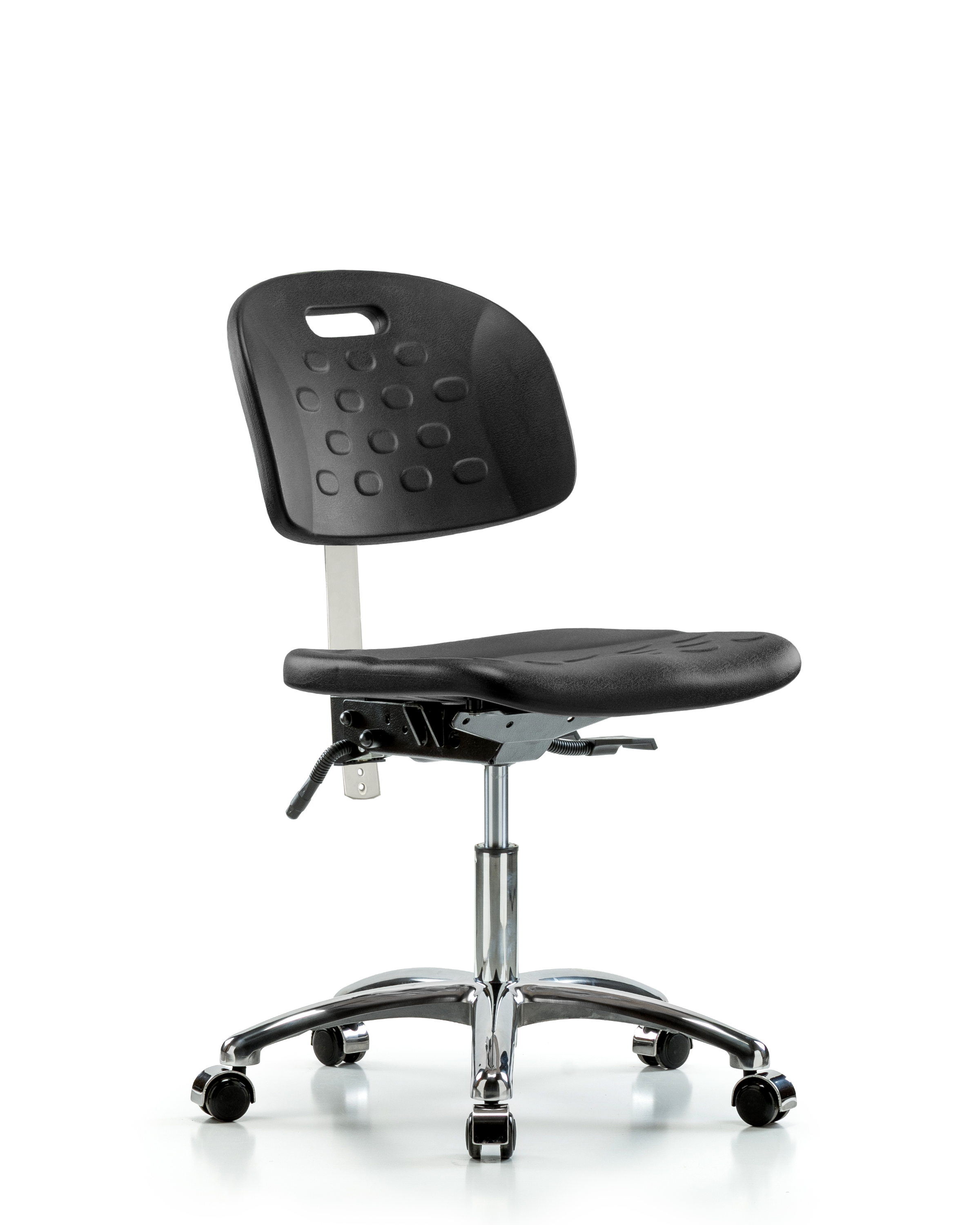 Class 100 Newport Industrial Polyurethane Clean Room Chair - Desk Height with Seat Tilt & Casters in Black Polyurethane