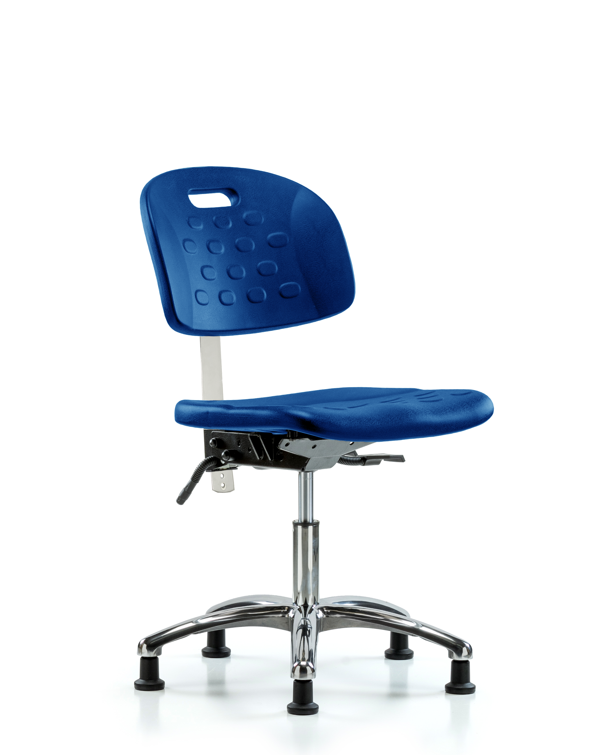 Class 100 Newport Industrial Polyurethane Clean Room Chair - Desk Height with Seat Tilt & Stationary Glides in Blue Polyurethane